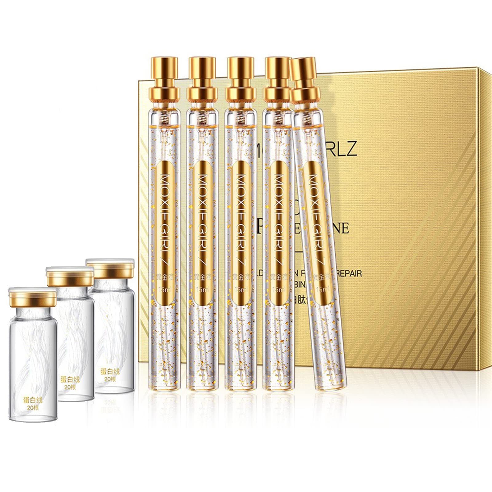 Instalift Protein Thread Lifting Set - Soluble Collagen Threads & Nano Gold Essence for Wrinkle Reduction & Skin Elasticity | Anti-Aging Face Lift Treatment for Fine Lines | At-Home Skincare Routine (1 Set + 3 Bottles)