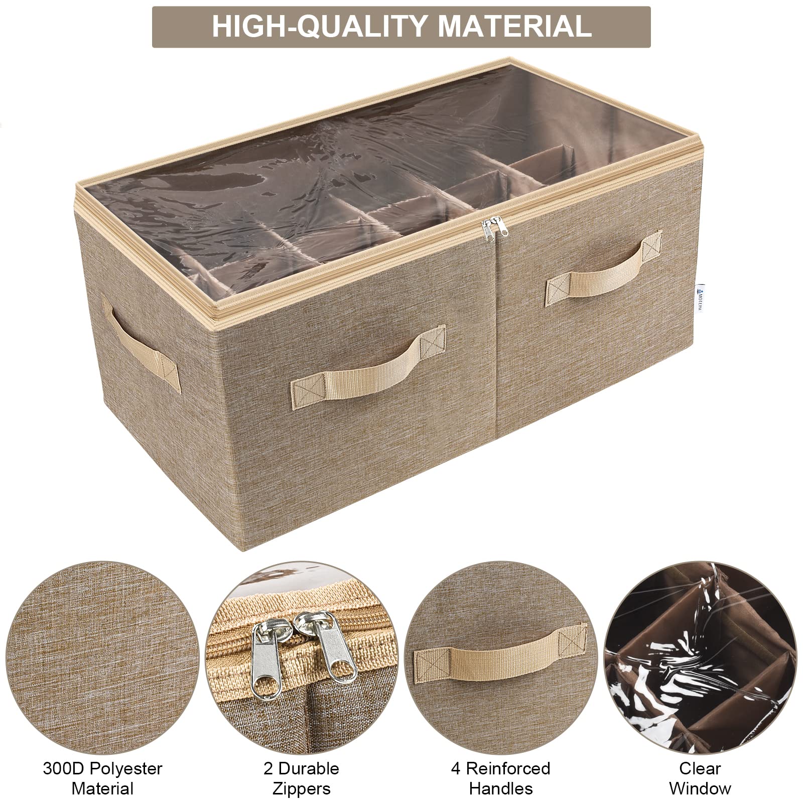 Moteph Large Shoe Organizer for Closet - 24 Pair Clear View Shoe Storage with Adjustable Dividers & Durable Cover - Perfect for Bedroom, Entryway, or Walk-in Closet Organization (Light Brown)