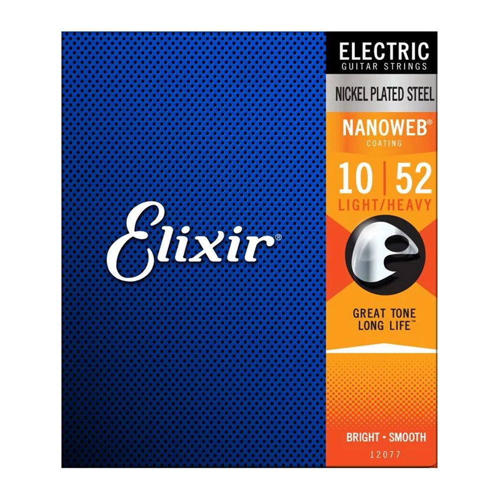 Elixir Strings 12077 Nanoweb Electric Guitar Strings 10-52 Gauge - Premium Coated Strings for Long-Lasting Tone & Playability - Perfect for Rock, Blues & Studio Recording