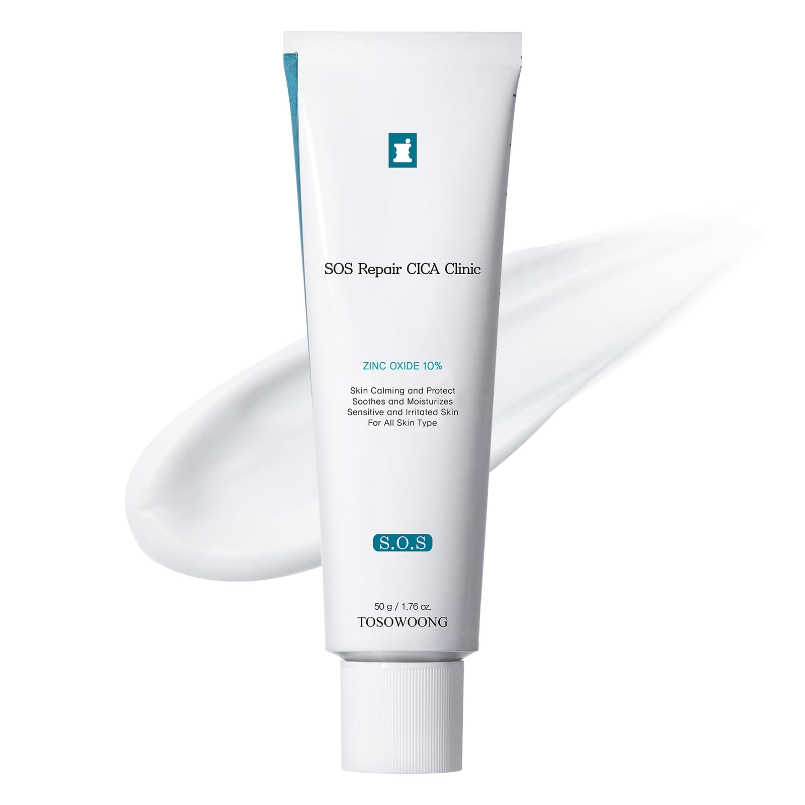 SOS Repair CICA Clinic Zinc Cream - 100,000ppm Zinc Oxide for Acne, Redness & Rosacea Treatment | Skin Barrier Repair & Moisturizing Cream | Non-Comedogenic Korean Skincare (50g/1.76oz) | Perfect for Daily Skin Care & Post-Procedure Healing