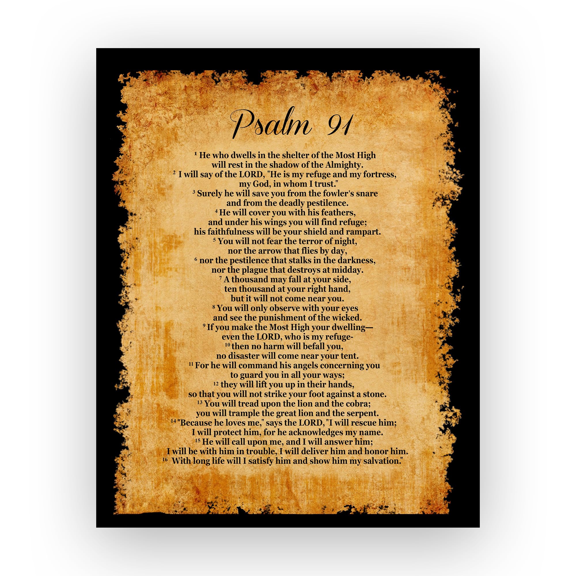 Psalm 91 Vintage Christian Wall Art Print - Inspirational Bible Verse Decor for Home, Office & Church - Unframed 11x14 Inch Scripture Art - Perfect for Living Room, Bedroom & Prayer Space