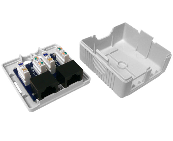 CAT5E Surface Mount Box - 1 Port or 2 Port Pre-Wired Ethernet Wall Plate - Universal White Network Enclosure for Home & Office Wiring