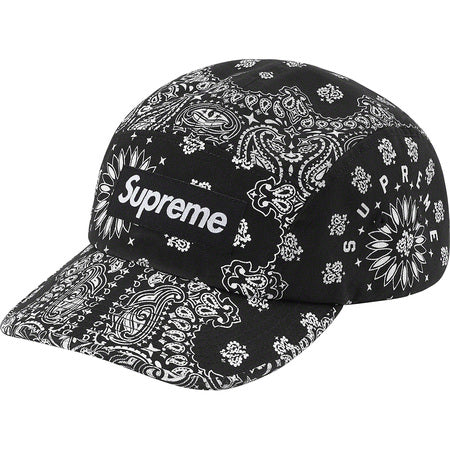 Supreme Bandana Camp Cap - Black Adjustable Snapback Hat for Men & Women - Perfect for Streetwear, Hip-Hop Fashion & Outdoor Activities