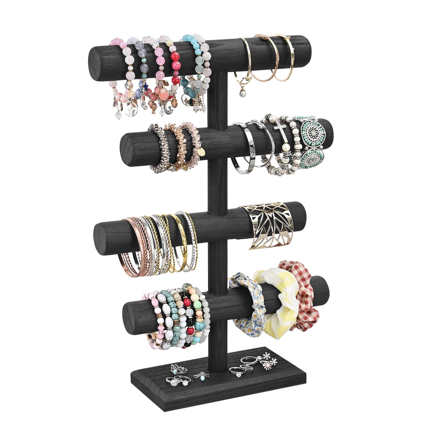 MOOCA 4-Tier Wooden Jewelry Organizer Stand - Display Case for Necklaces, Bracelets, Watches & Bangles - Black Jewelry Storage & Accessory Display for Boutique, Home & Retail Store Decor