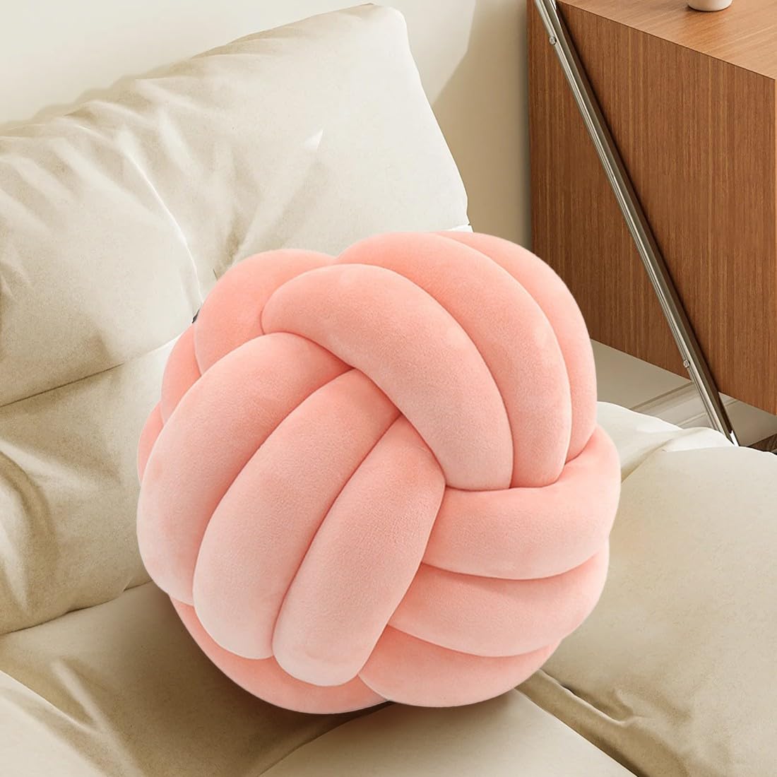 Knot Pillow Ball-Shaped Decorative Throw Pillows - Coral 27cm Cute Knotted Plush Cushion for Sofa, Bed & Home Decor | Handmade Braided Accent Pillow for Living Room, Bedroom & Dorm | Perfect for Cozy Reading Nooks and Lounge Areas