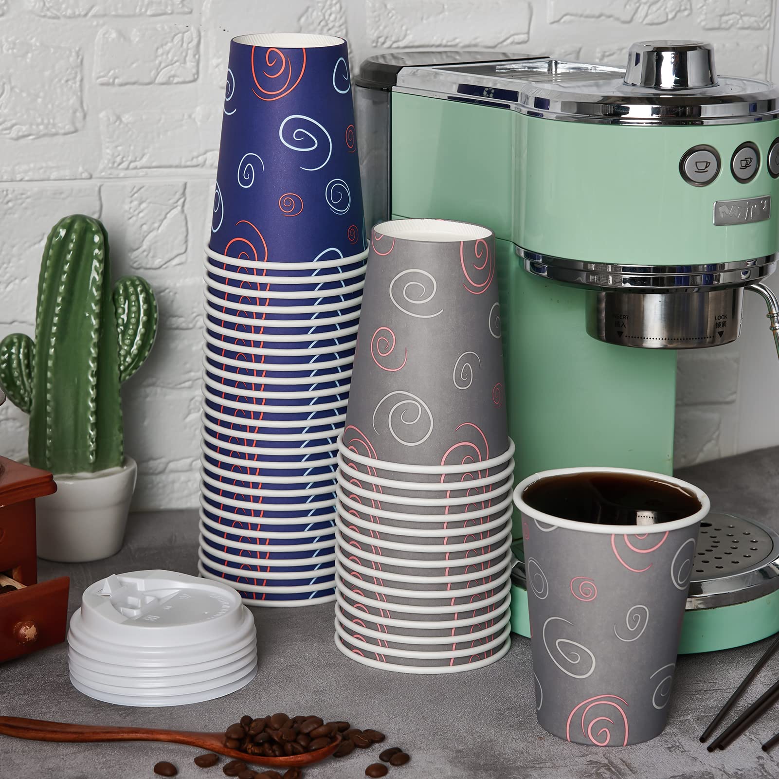 100 Pack 16 oz Disposable Paper Coffee Cups with Lids & Straws - Bulk Hot/Cold Drink Cups for Water, Tea, Coffee - Perfect for Home, Office, Cafes, Restaurants & Parties