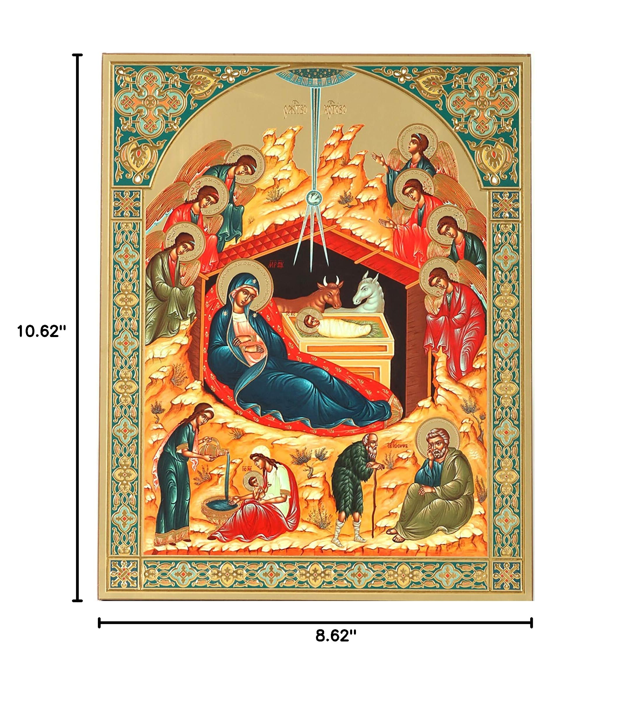 Nativity Scene Wooden Plaque - Baby Jesus, Virgin Mary, Saints & Angels - 10.5 Inch Christmas Decoration for Home, Church & Holiday Décor