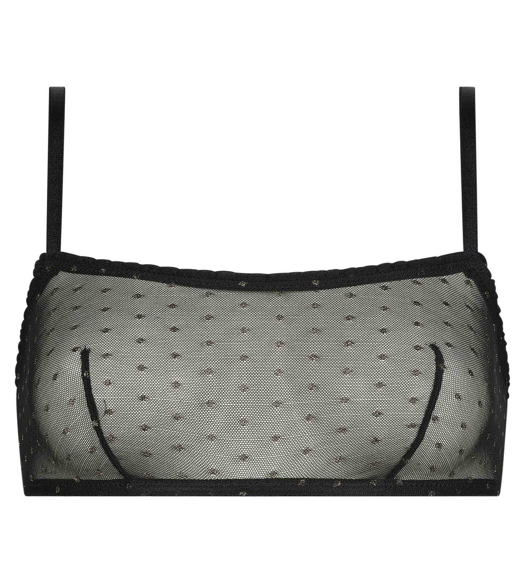 Black & Gold Lurex Dot Sheer Mesh Bralette for Women - Sexy Lingerie for Date Night & Special Occasions