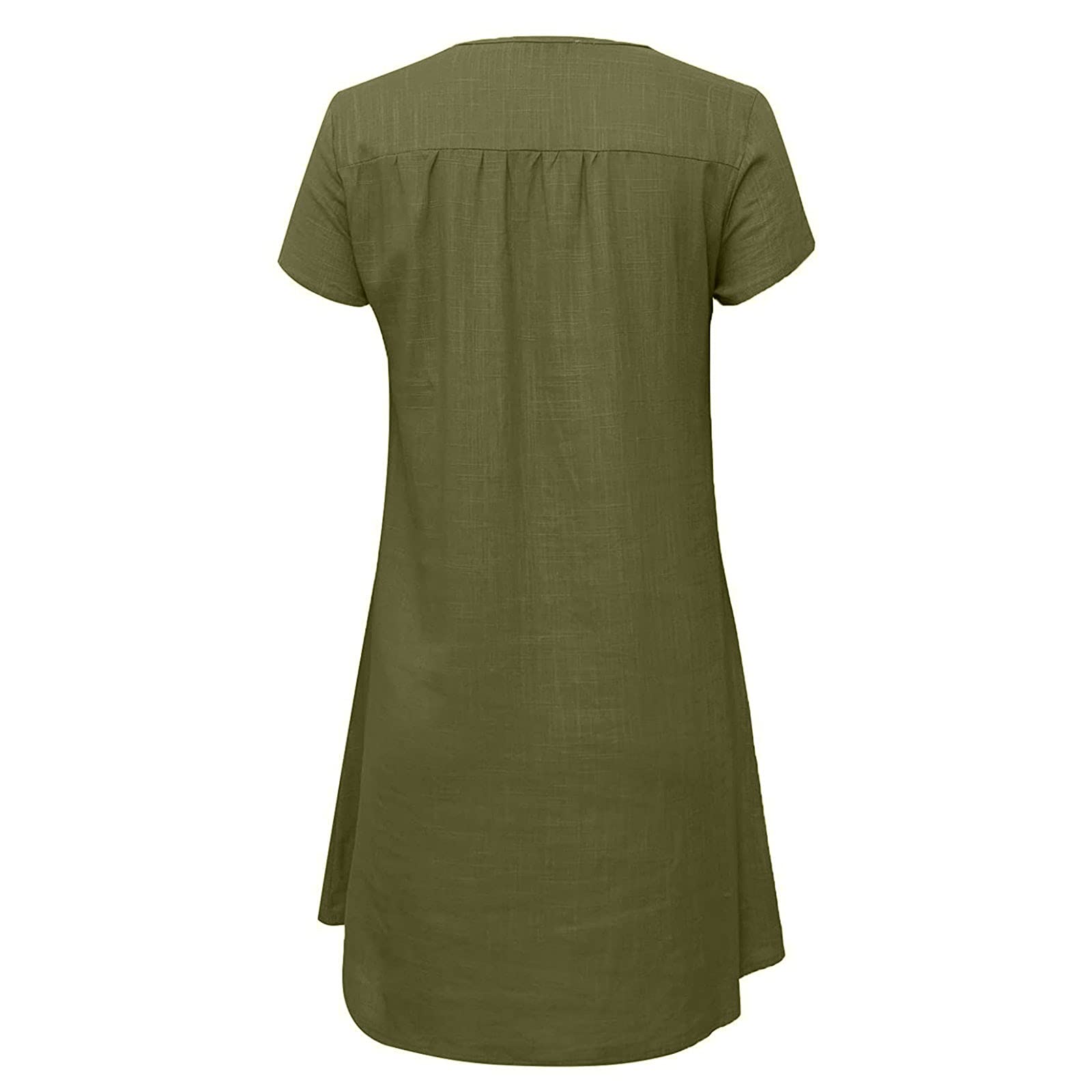 NaRHbrg Women's Linen Tunic Dress - V-Neck Loose Fit Midi Sundress for Beach Vacation, Plus Size Casual Shift Dress | Perfect for Summer Outings, Travel & Boho Style Fashion
