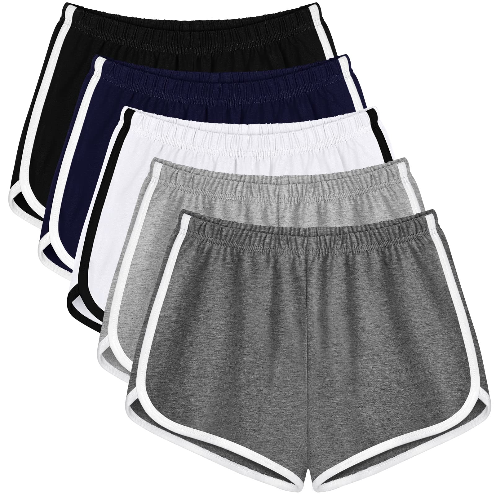 Apoway 5 Pack Women's Cotton Yoga Shorts - Breathable Athletic Dance Running Sports Workout Shorts for Yoga, Gym, Pilates & Casual Wear