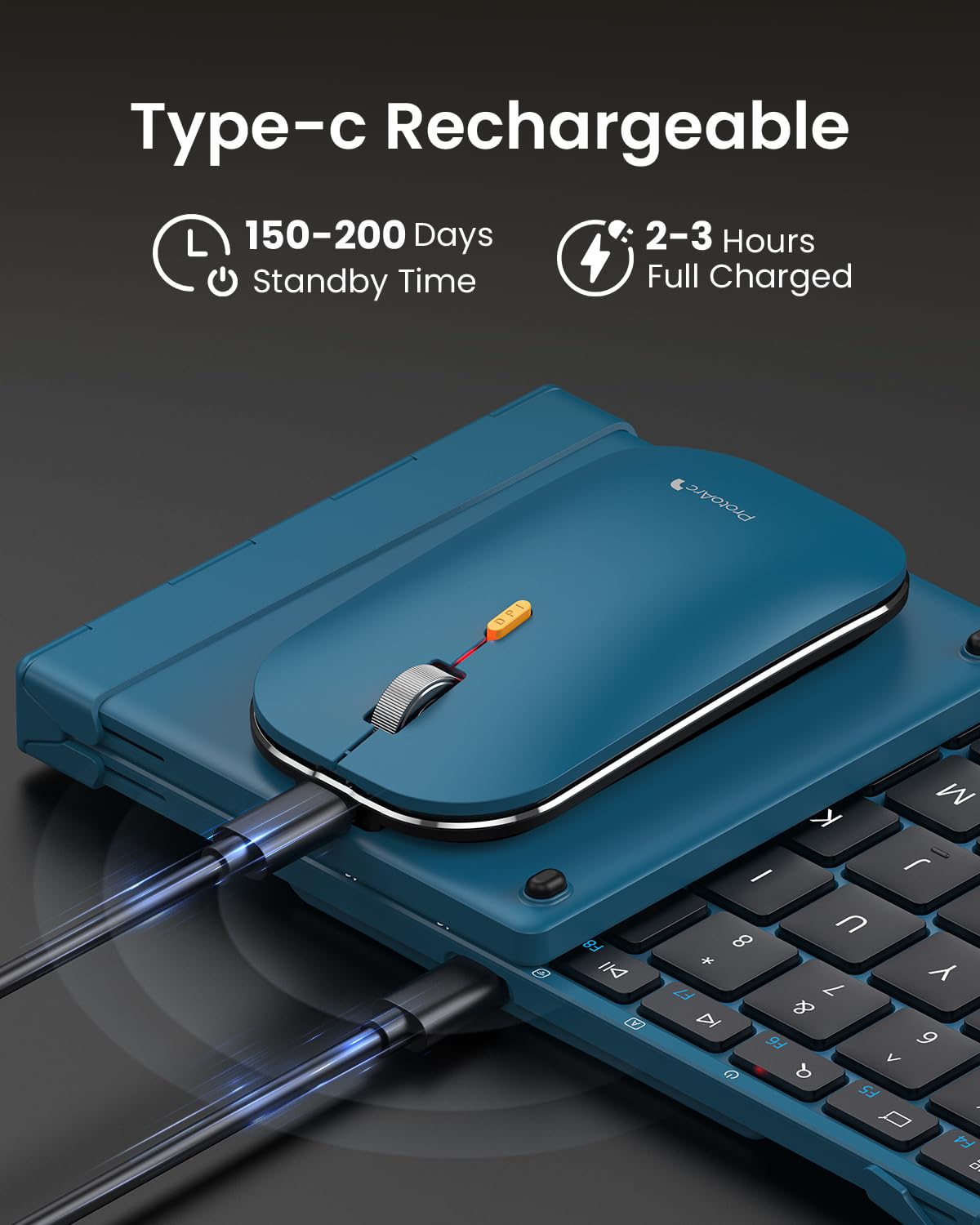 ProtoArc XKM01 Foldable Bluetooth Keyboard and Mouse Combo - 2.4G Wireless & Dual Bluetooth Portable Full-Size Keyboard for Laptop, iPad, Tablet - Perfect for Business Travel, Home Office & Remote Work (Blue & Black)