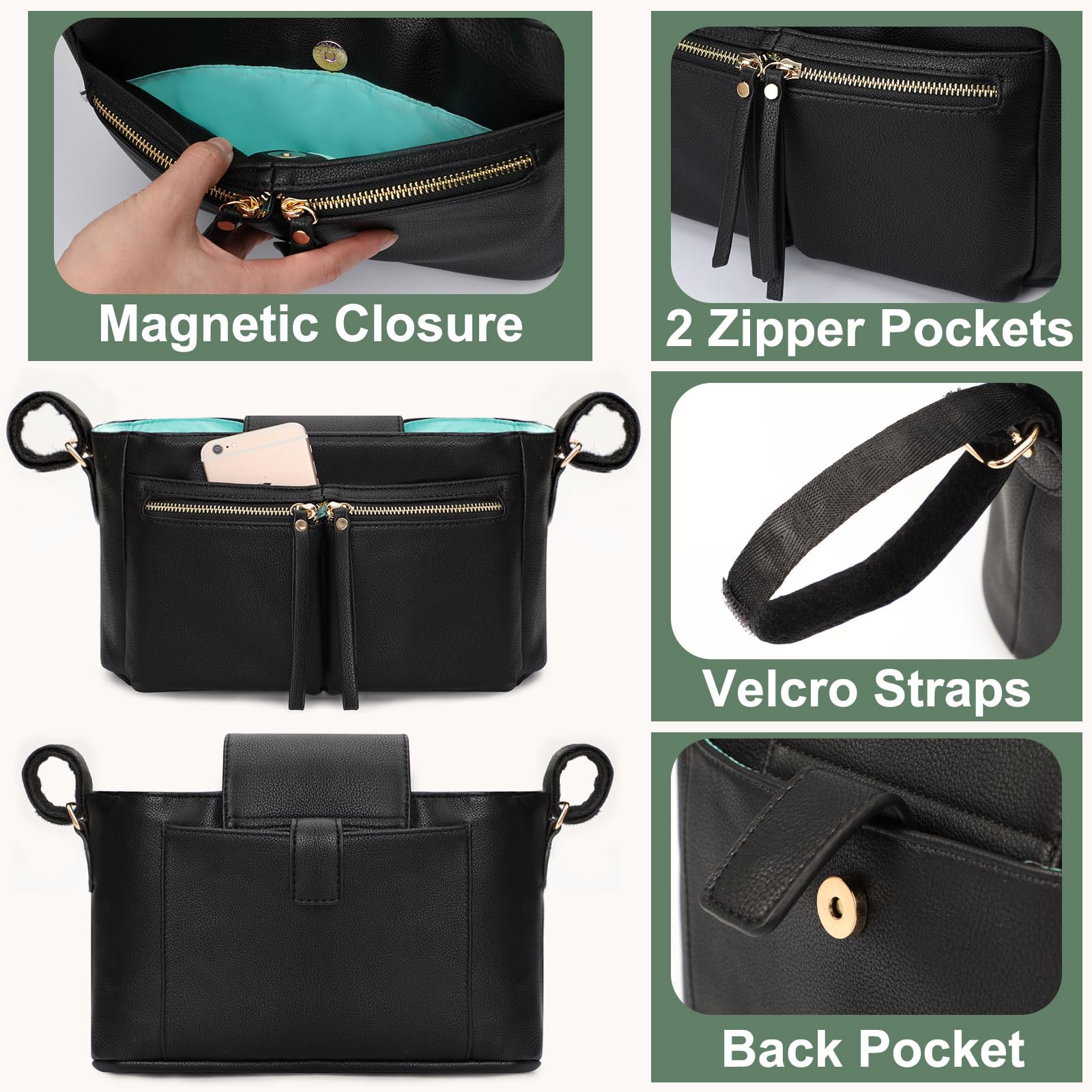 MOMINSIDE Premium Diaper Bag Backpack for Parents - Large Leather Baby Bag with 6 Insulated Pockets, Stroller Organizer & 2 Insulated Cup Holders - Perfect for Travel, Daycare & Family Outings