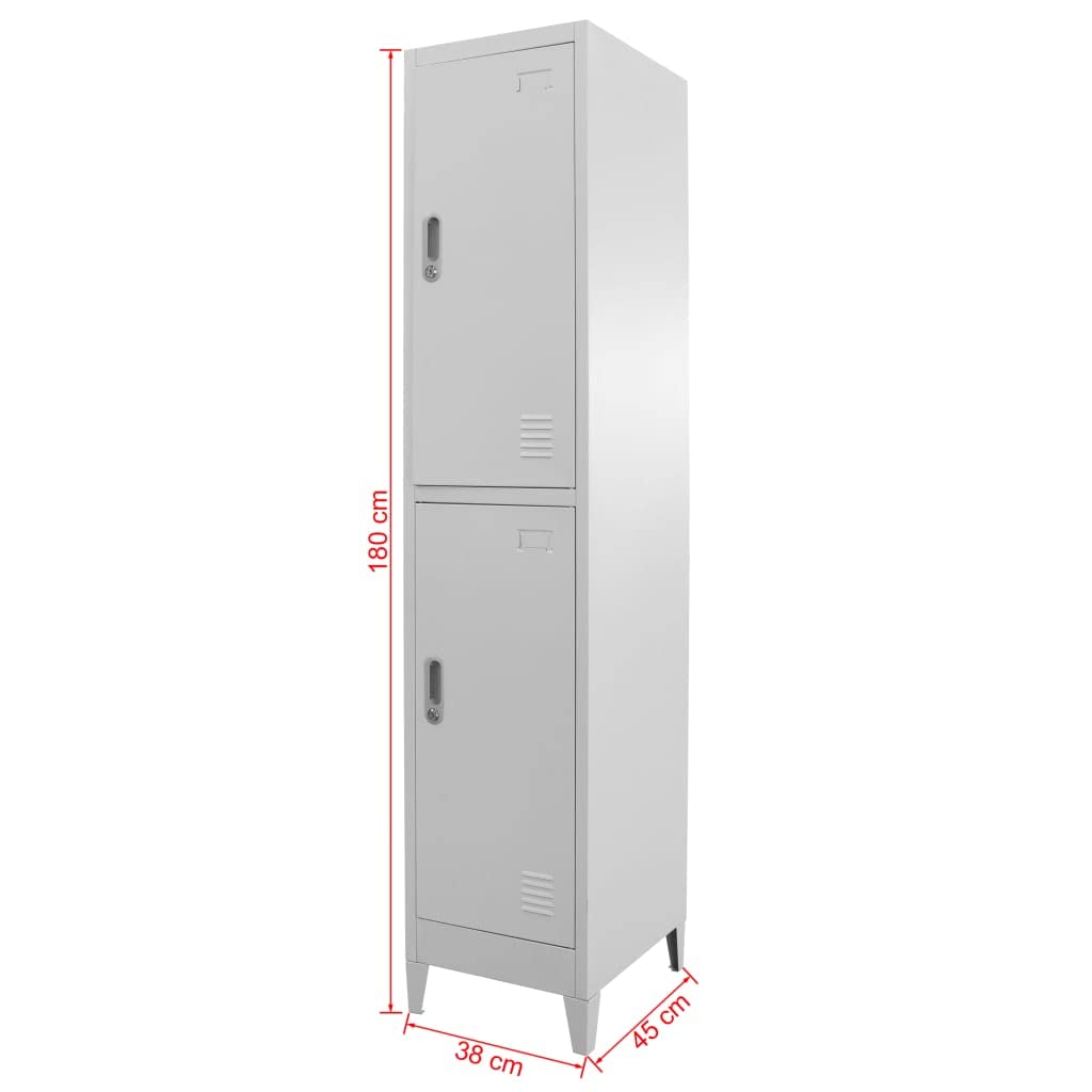 2-Compartment Metal Locker Cabinet with Mirror & Name Card Holder - 15