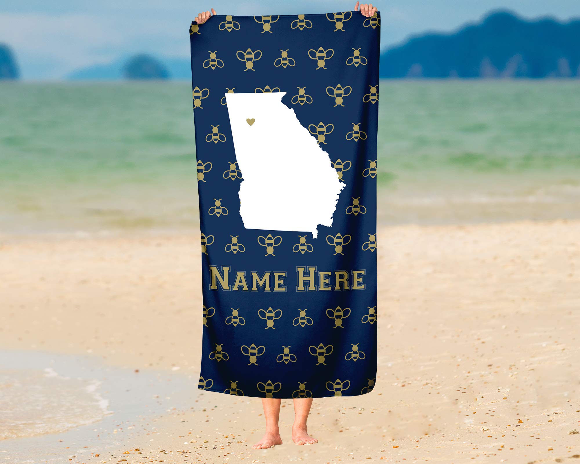 Custom Atlanta Georgia State Pride Beach & Bath Towel - Personalized Medium & Large Towels for Adults & Kids | College Football & Basketball Fans Gift | Pool, Beach, Gym, Home Decor