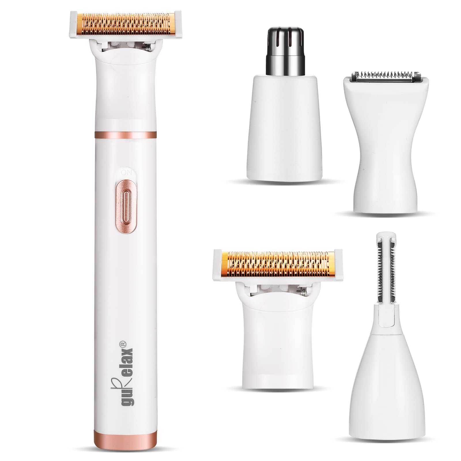 Gurelax 4-in-1 Cordless Electric Razor for Women - Rechargeable Painless Hair Remover for Legs, Face, Eyebrows, Bikini & Body Trimming | Portable Women's Shaver for Smooth Skin at Home & Travel