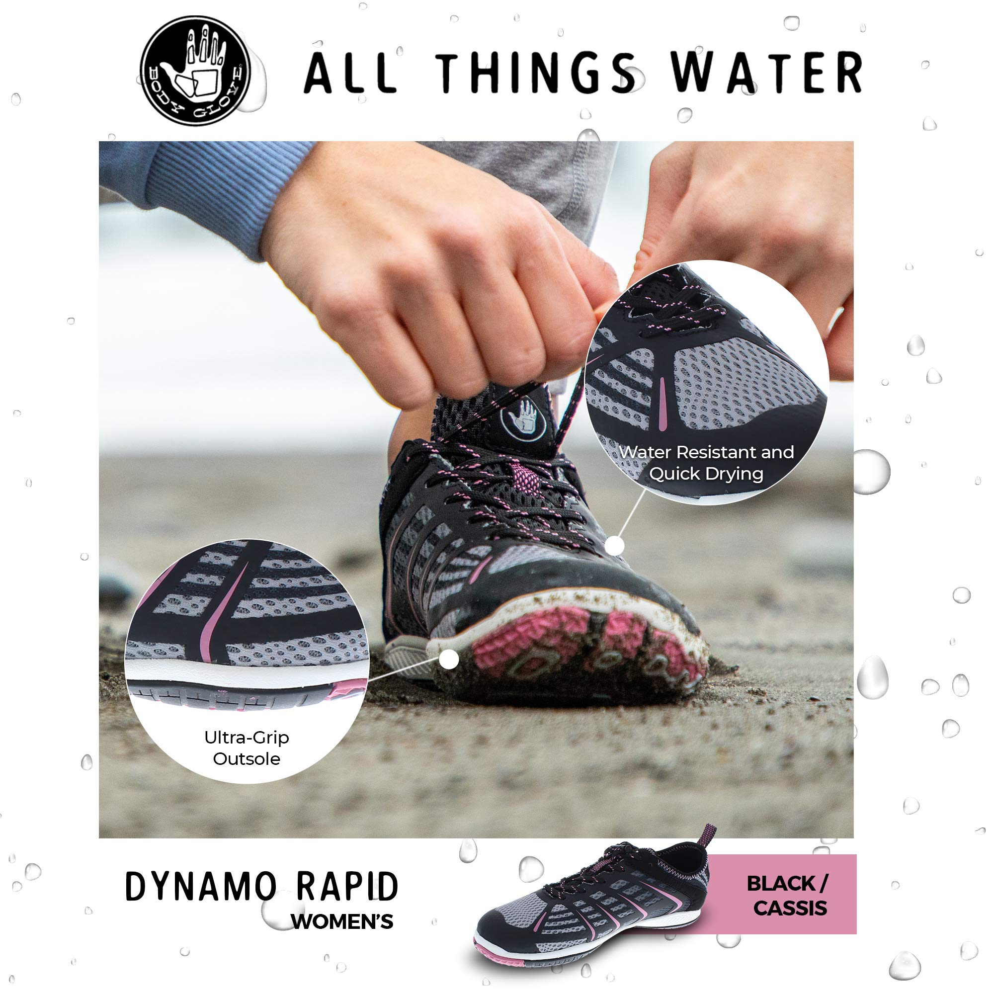 **Body Glove Dynamo Rapid Water Shoes for Women - Quick-Dry Aqua Shoes for Swimming, Yoga, Beach, Hiking & Kayaking | Lightweight Outdoor Sneakers for Water Sports & Travel (Black/Cassis Pink)**    *(Perfect for beach vacations, poolside workouts, paddleboarding, and wet trail adventures!)*