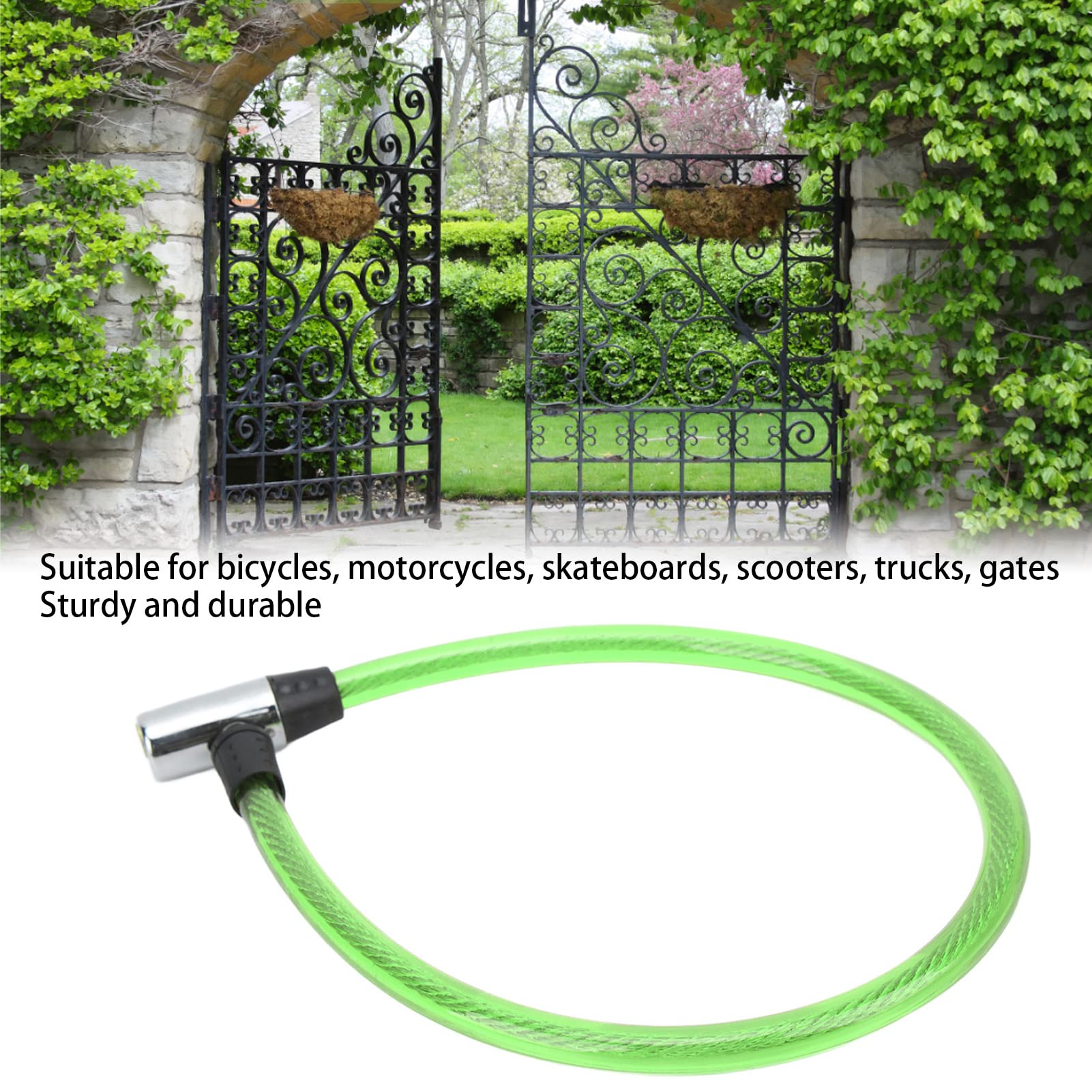 Steel Bike Lock Cable - Portable Bicycle & Motorcycle Lock for Outdoor Security (Green)