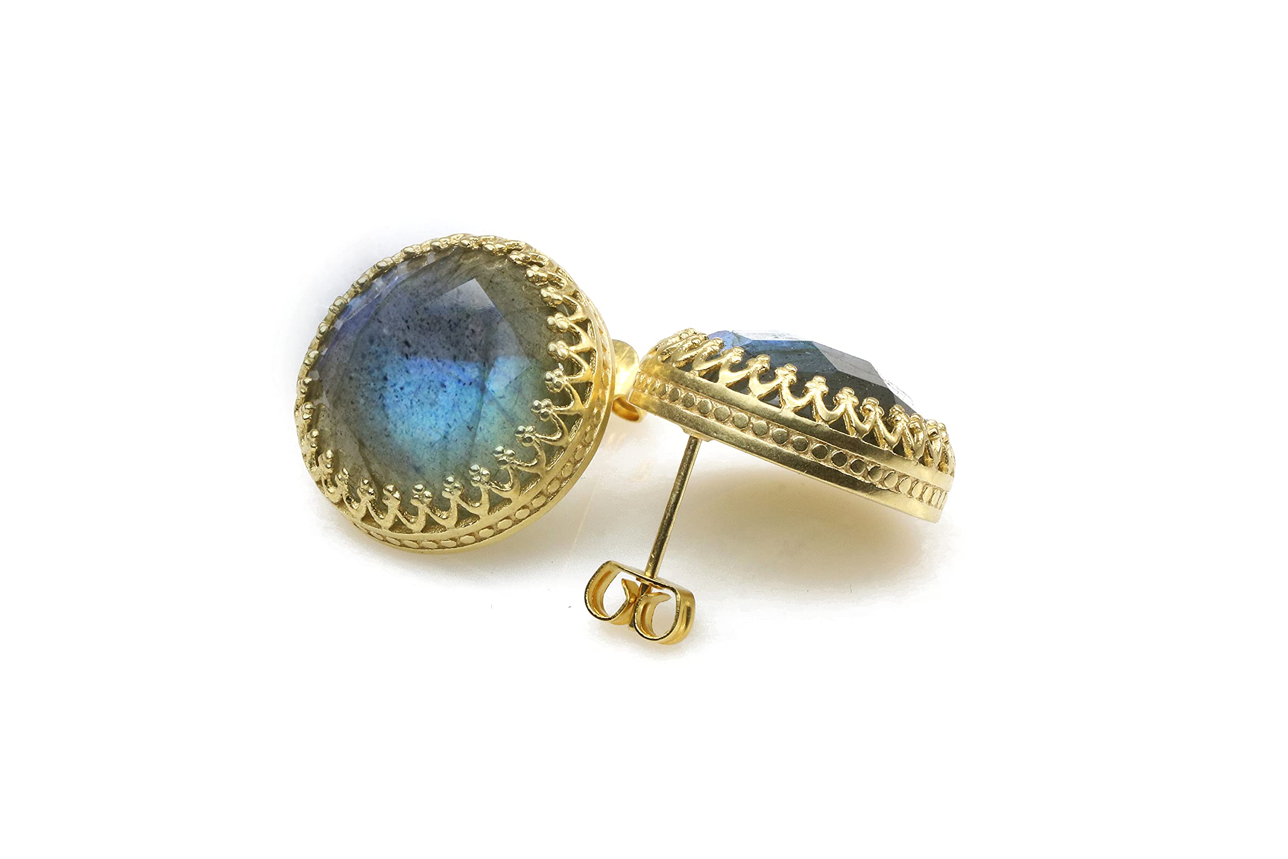 Labradorite Stud Earrings for Women - Handmade Round Large Gemstone Earrings - Fashion Statement Jewelry Gift (Perfect for Parties, Weddings & Everyday Wear)