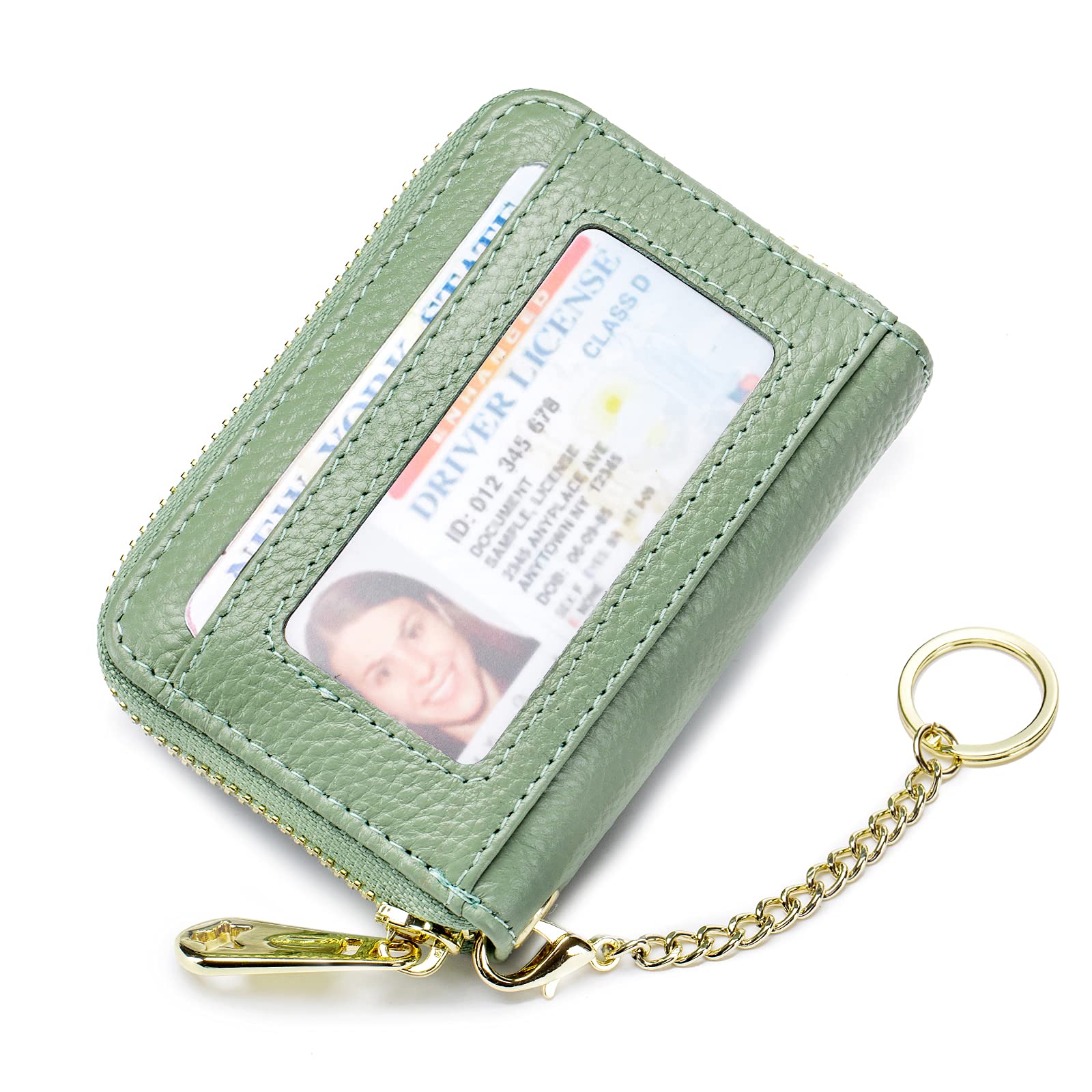 RFID Credit Card Holder Wallet with Keychain - 10 Slots Leather Card Case for Women (Aqua) - Perfect for Travel & Daily Use