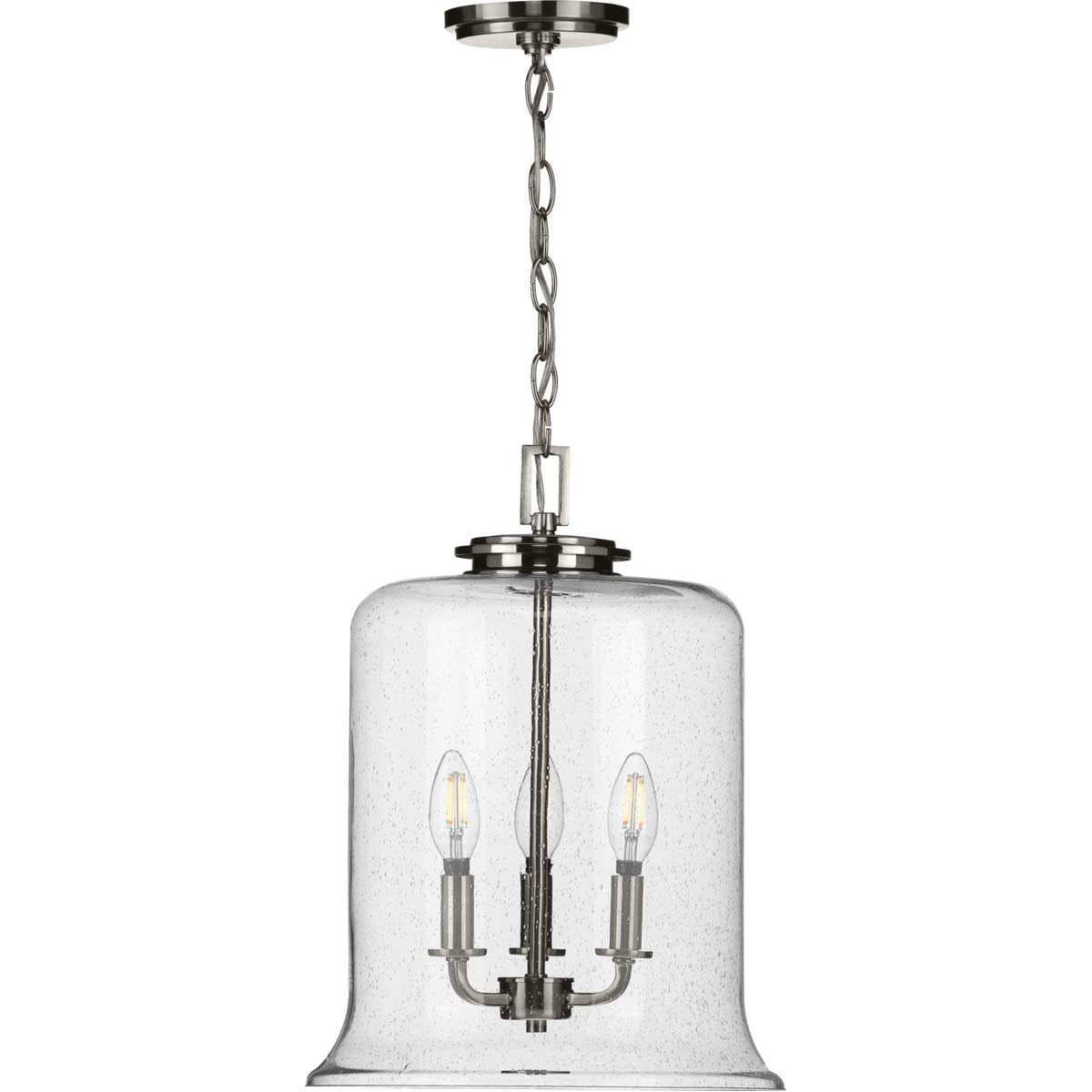 Winslett Collection 3-Light Clear Seeded Glass Coastal Pendant Light Fixture in Brushed Nickel Finish - Perfect for Kitchen Island, Dining Room, and Beach House Decor