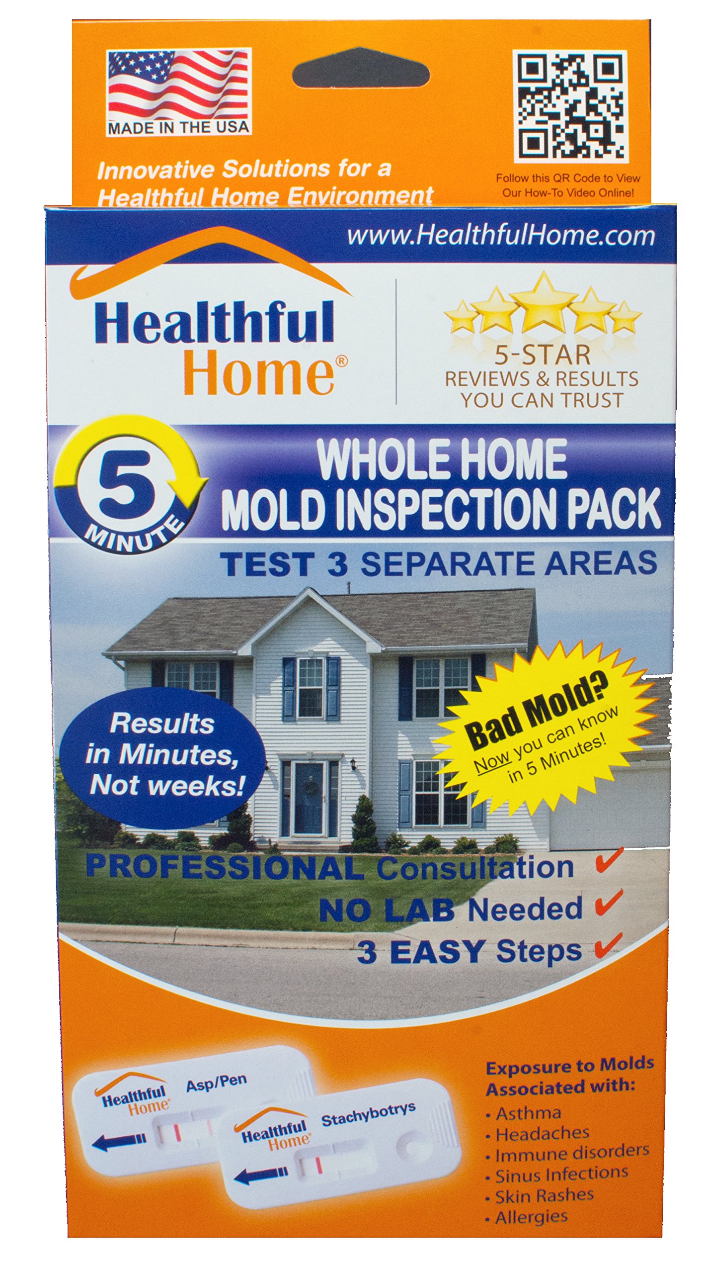 Healthful Home Whole Home Mold Inspection Kit - Test 3 Areas Fast | No Culture Plates Needed | Detects Hidden Mold | Includes Expert Consultation | Ideal for Basements, Bathrooms & HVAC Systems