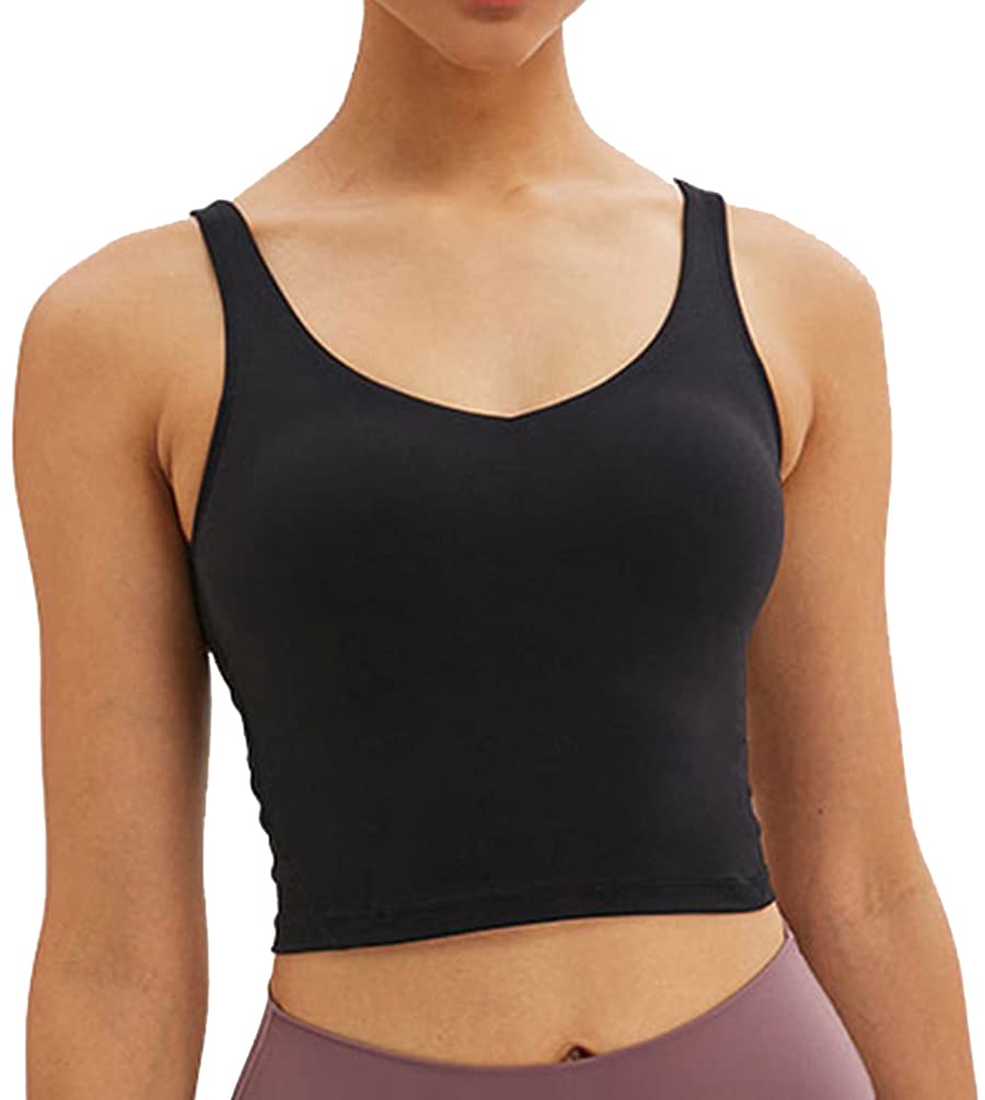 OKHOTY Women's Longline Sports Bras - Padded Workout Tank Tops, Yoga Crop Top for Running, Gym & Fitness | Breathable Comfort for High-Intensity Exercise & Yoga Sessions