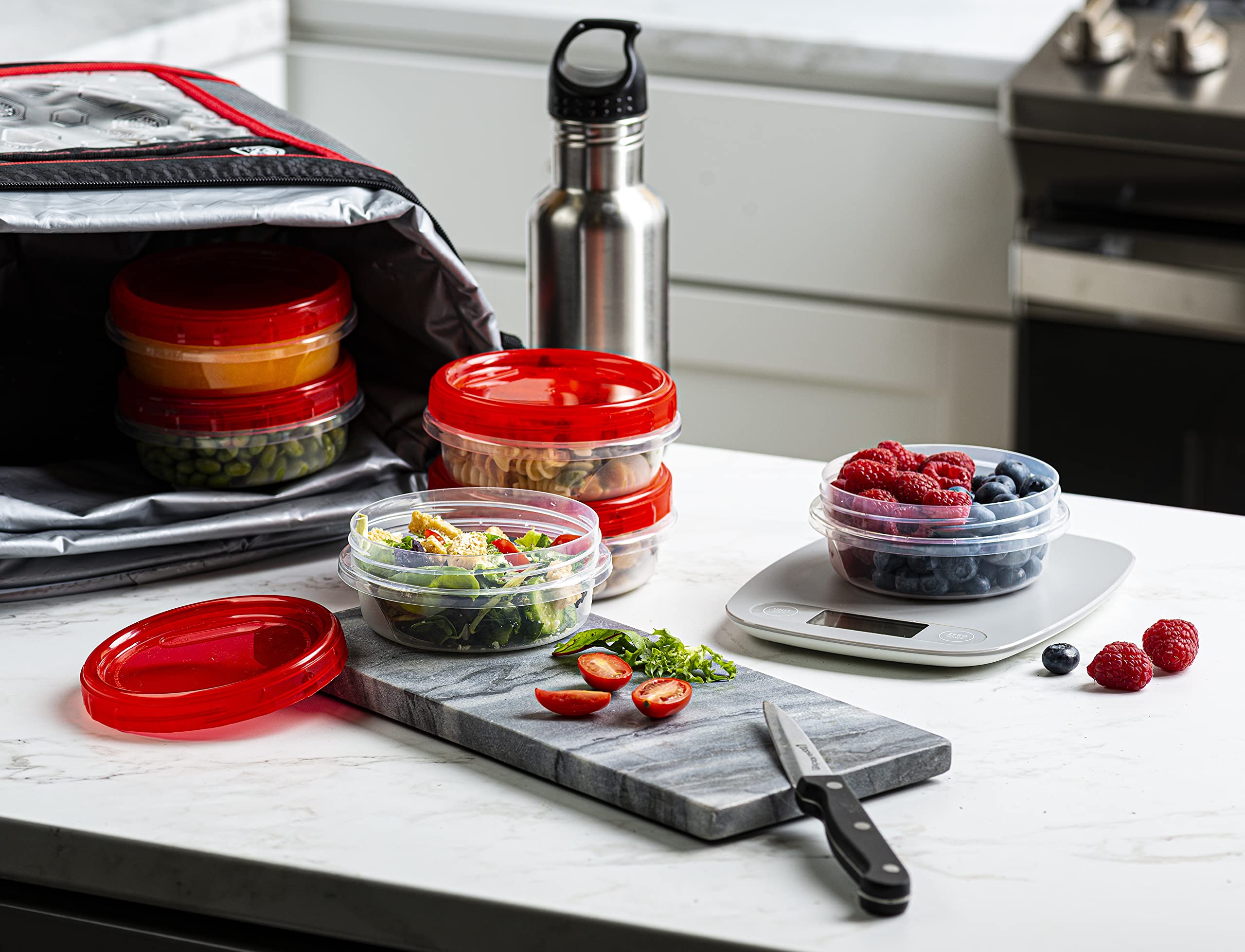 8 Ounce (20 Pack) Clear Bottom Red Top Twist Cap Food Storage Containers with Screw-On Lids | Airtight Freezer-Safe Containers for Meal Prep, Leftovers & Snacks