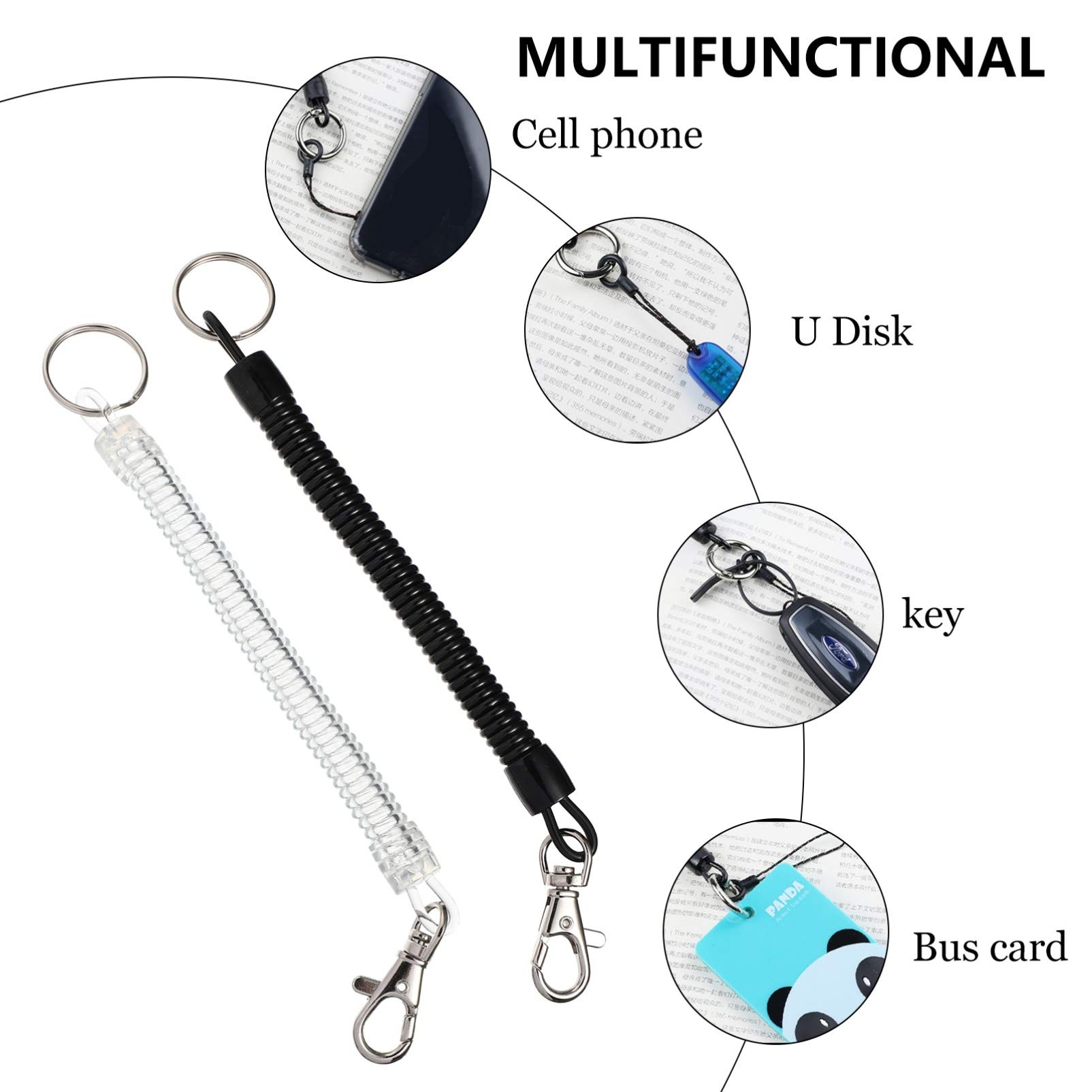 4pcs Retractable Spring Lanyard Keychain - Anti-Lost Strap for Keys & ID Cards
