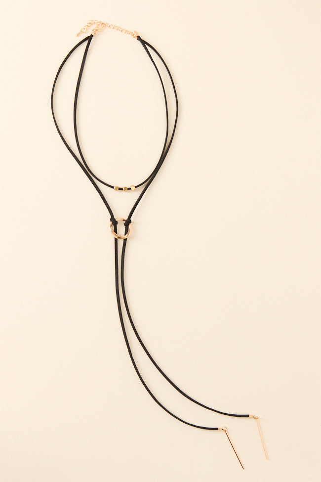 Elegant Black Suede Lariat Necklace for Women - Boho Chic Layered Statement Jewelry - Perfect for Casual Wear, Date Nights & Special Occasions
