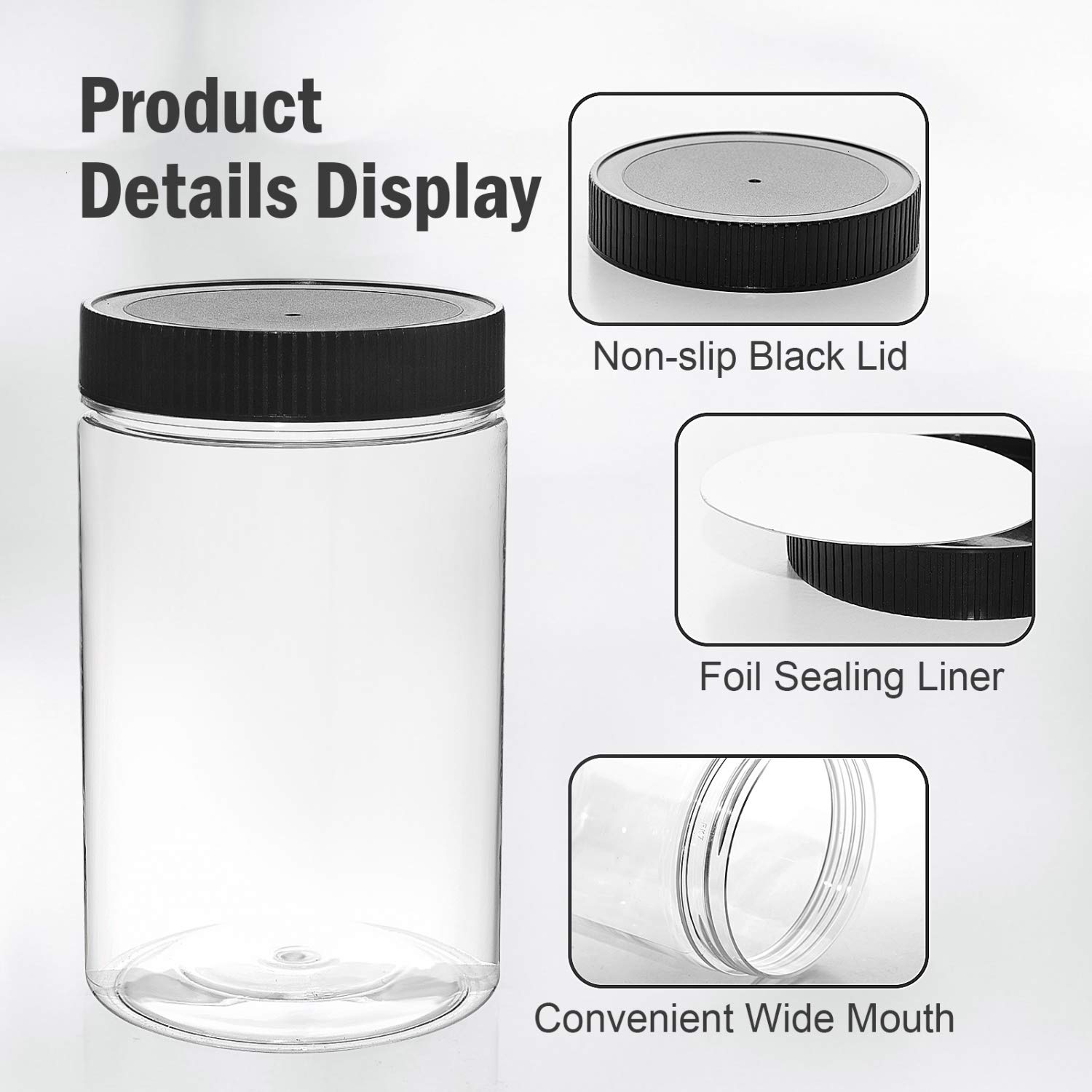 27oz Plastic Jars with Lids - 3 Pack Airtight Food Storage Containers for Kitchen & Pantry Organization