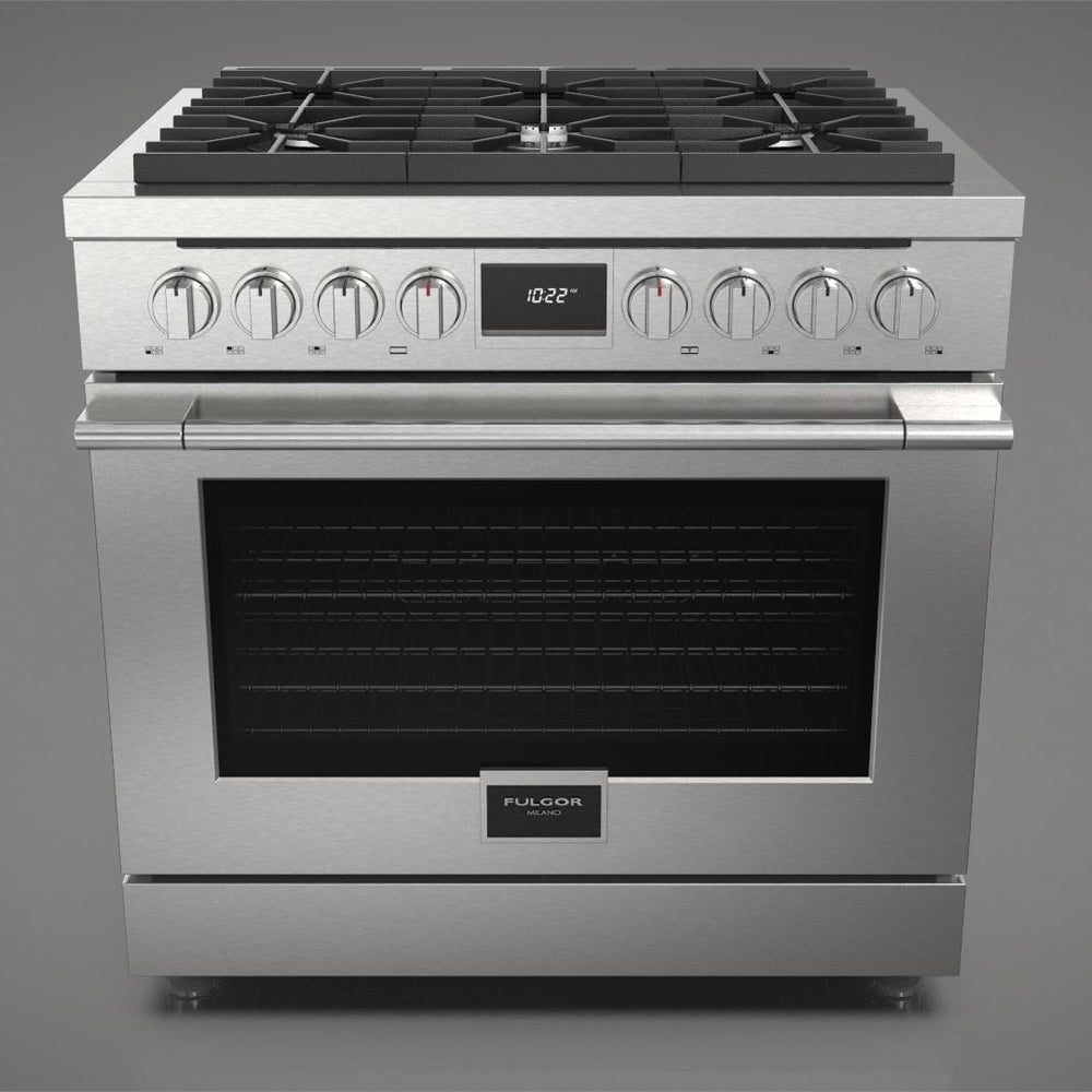 Fulgor Milano 36-inch 400 Series Accento Dual Fuel Range - Stainless Steel (F4PDF366S1) | Professional Gas & Electric Stove for Modern Kitchens
