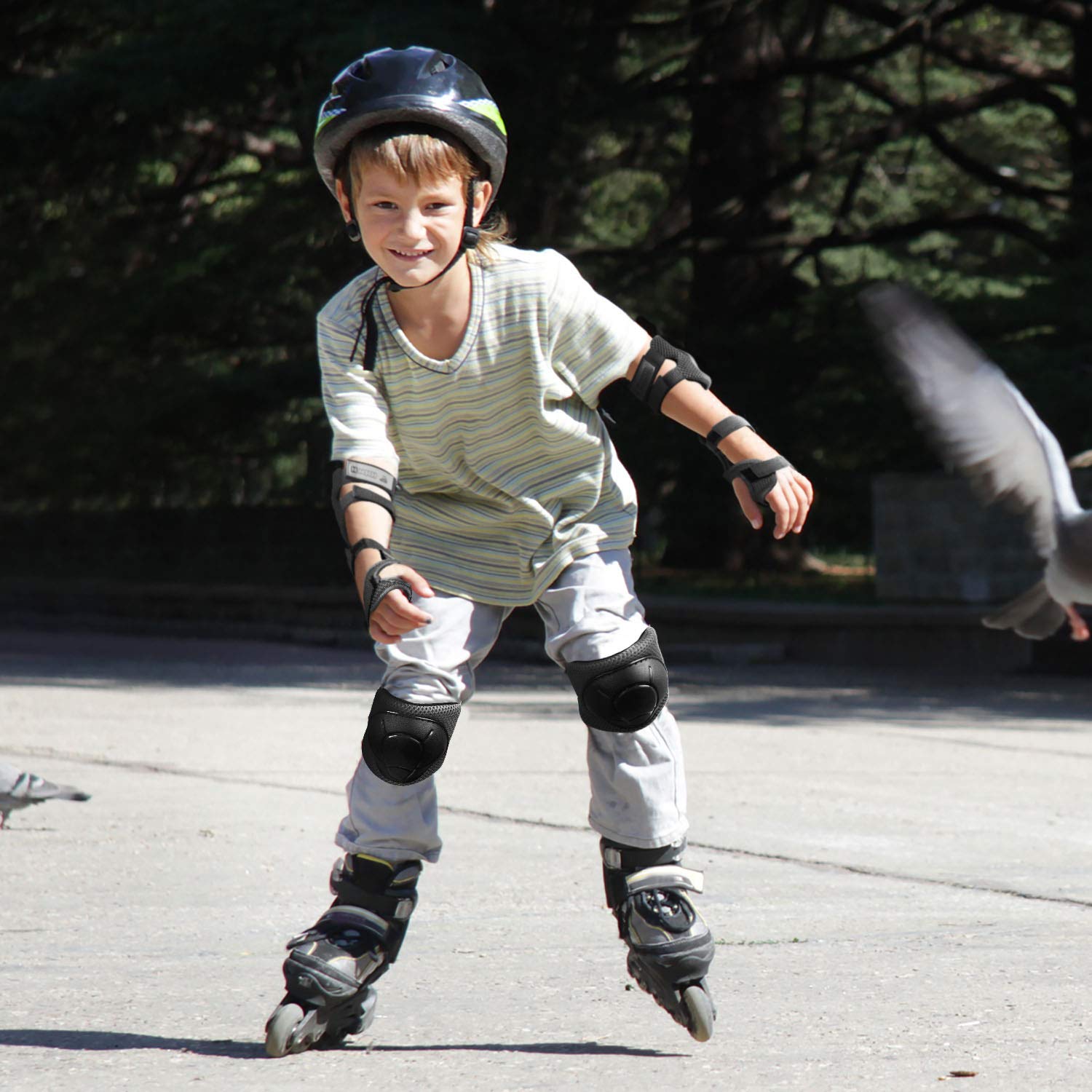 NHH Kids Knee Pads Set - 6-in-1 Protective Gear for Boys & Girls Ages 3-8 | Knee, Elbow & Wrist Guards | Small Size Charcoal Black | Perfect for Skateboarding, Roller Skating & Cycling Safety