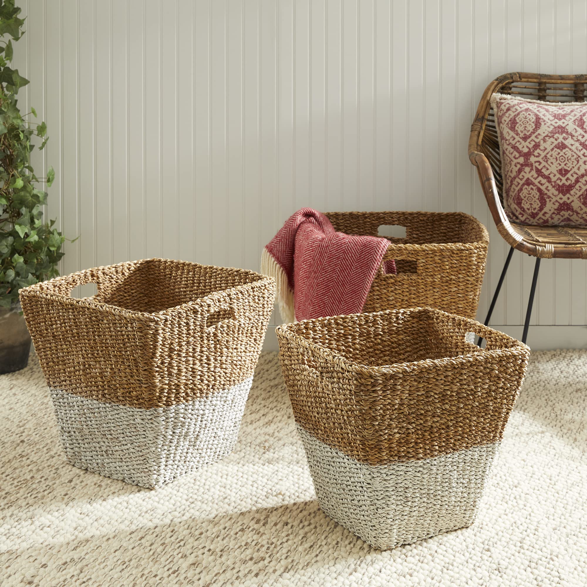 Natural Seagrass Storage Baskets Set of 3 - Home & Office Organization