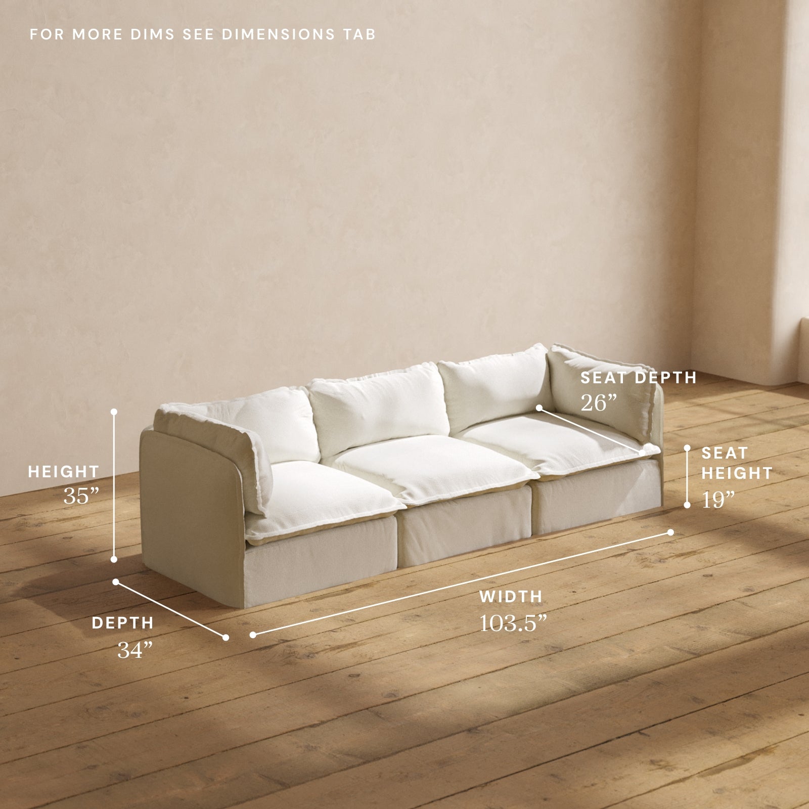 Premium Modular Performance 3-Seater Sofa in Eggshell White | Soft Relaxed Blend Fabric | Perfect for Living Rooms, Home Theaters & Cozy Family Gatherings
