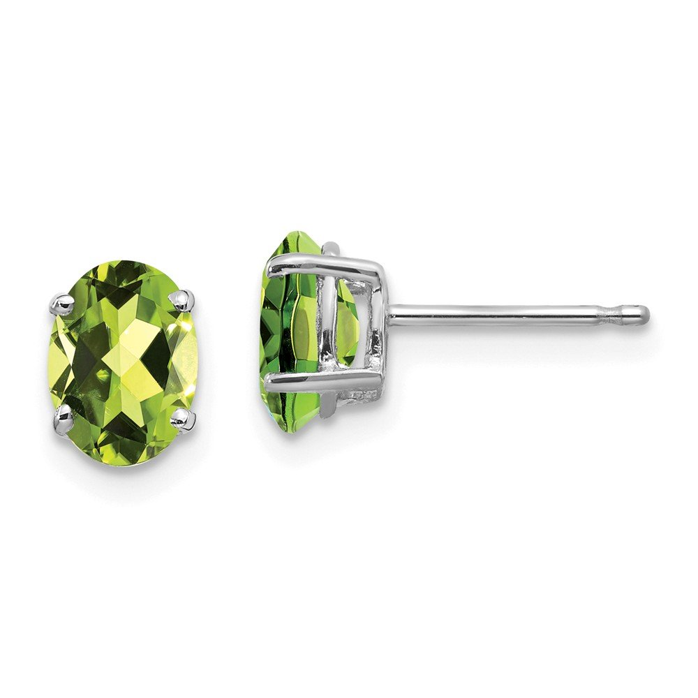 14K White Gold 7x5mm Oval Peridot Stud Earrings for Women - Dainty Green Gemstone Jewelry Gift for Birthday, Anniversary & Everyday Wear