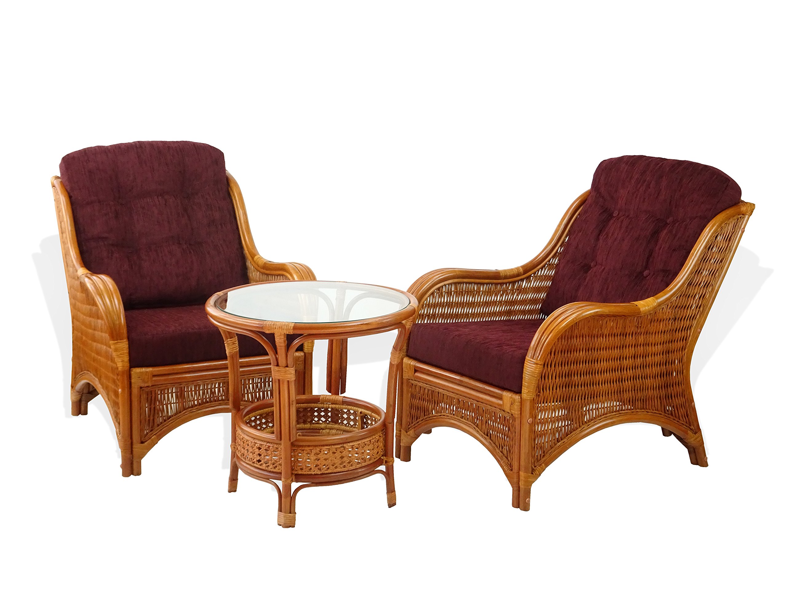 Handmade ECO Natural Rattan Wicker Lounge Jam Armchair with Dark Brown Cushion in Cognac - Perfect for Living Room, Patio, or Sunroom Relaxation