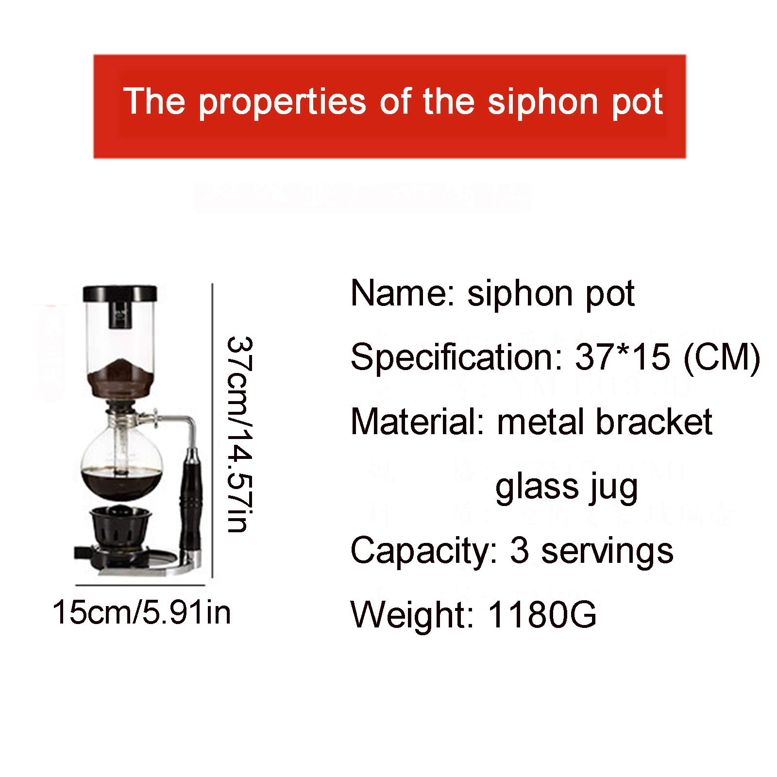 Premium Siphon Coffee Maker & Tea Brewer - 3 Cup Glass Vacuum Coffee Machine with Heat-Resistant Borosilicate Glass, Ideal for Home Baristas & Coffee Enthusiasts - Perfect for Pour-Over Coffee, Tea Brewing & Specialty Coffee Preparation