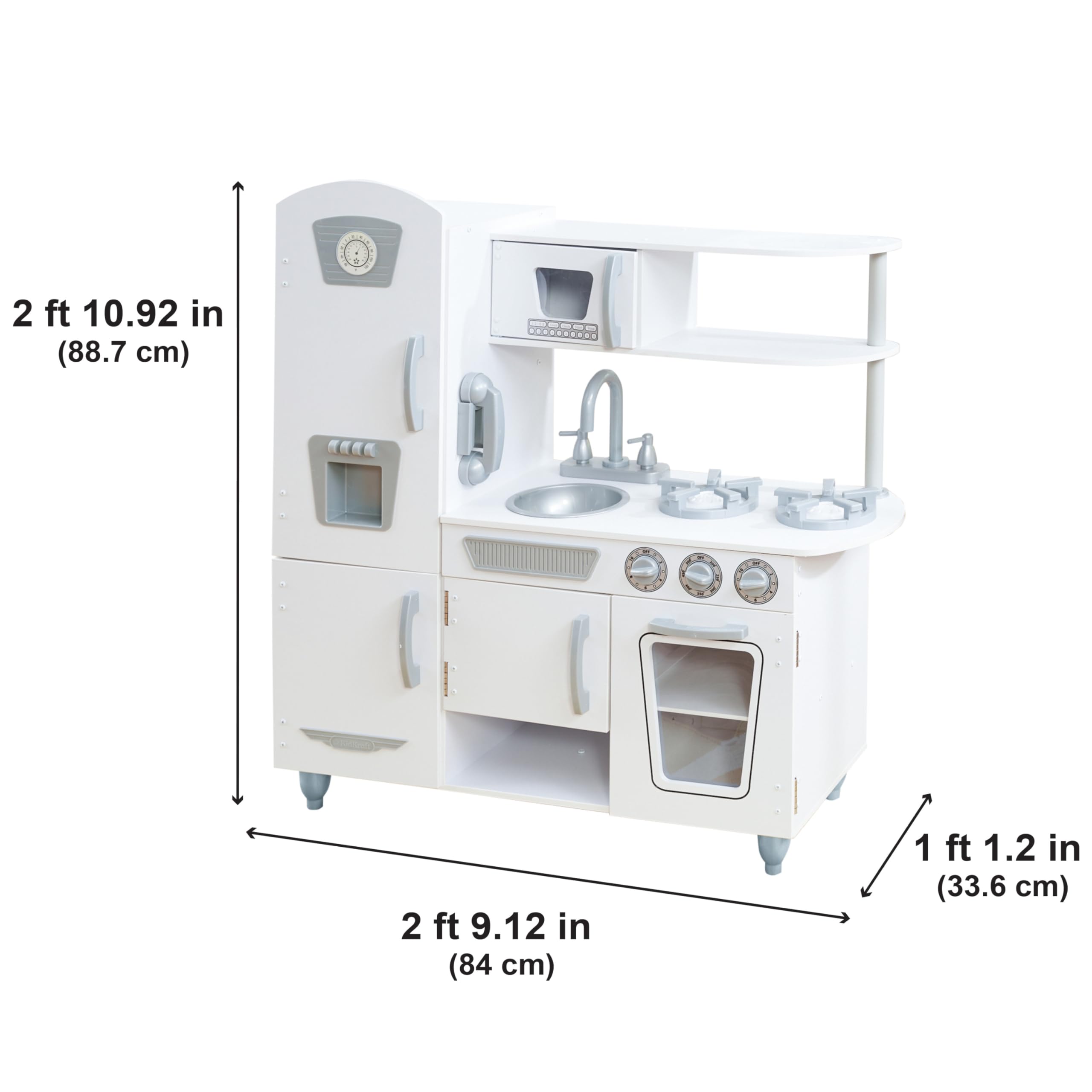 KidKraft Vintage Wooden Play Kitchen for Kids - White Pretend Kitchen Set with Ice Maker & Toy Phone | Perfect for Pretend Play, Role Playing & Early Childhood Development