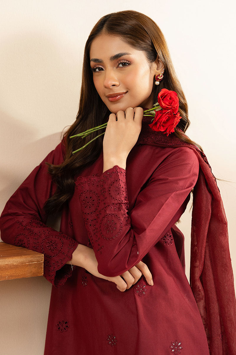 Carmine Glow 2-Piece Set (Shirt & Dupatta) - Elegant Indian Ethnic Wear for Women, Perfect for Weddings, Festivals & Special Occasions
