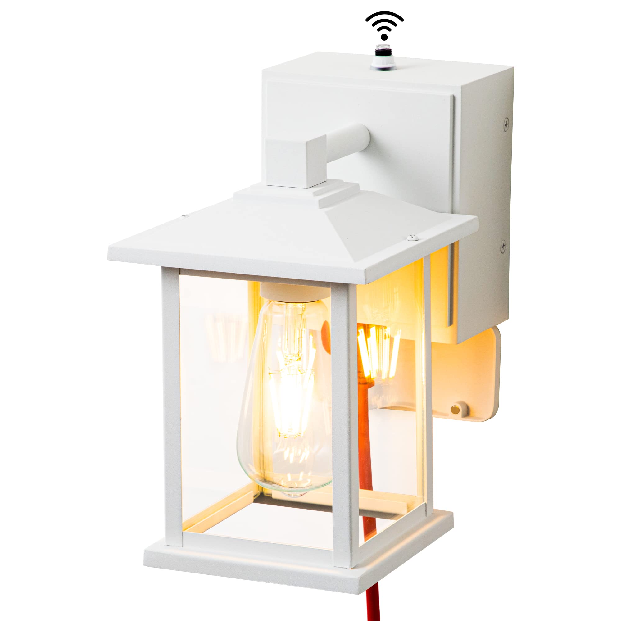 OUPAVOCS Outdoor Wall Sconce Light with GFCI Outlet - Dusk to Dawn Waterproof Exterior Porch Light - Matte White Wall Mounted Outdoor Lighting for House, Garage, Patio - Perfect for Front Entryway, Backyard & Pathway Illumination
