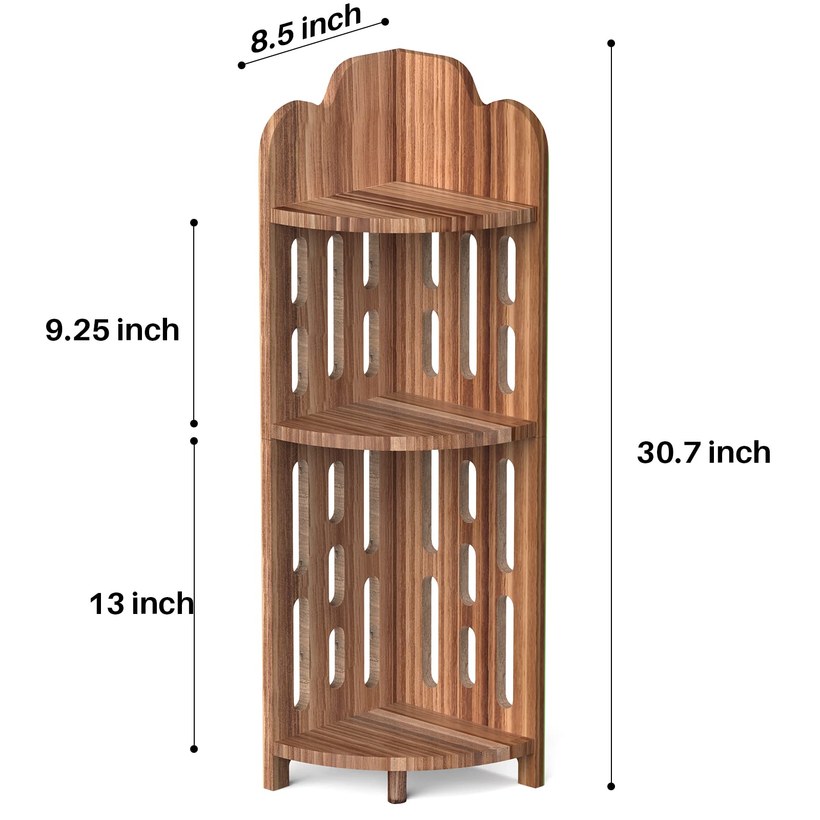3-Tier Pine Wood Bathroom Corner Shelf - Space-Saving Shower Organizer, Plant Stand & Nightstand for Living Room, Bedroom & Home Office - Elegant Narrow Space Solution for Bath Essentials, Decor & Storage