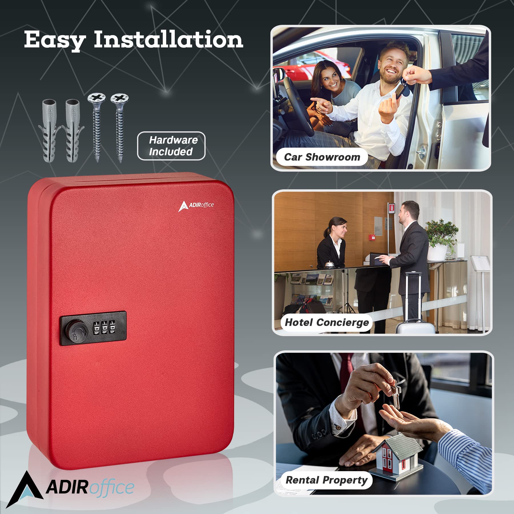 AdirOffice 48-Key Wall Mounted Lockable Key Storage Cabinet - Secure Metal Key Organizer Box for Home, Office & Car Keys | Perfect for Key Management & Security