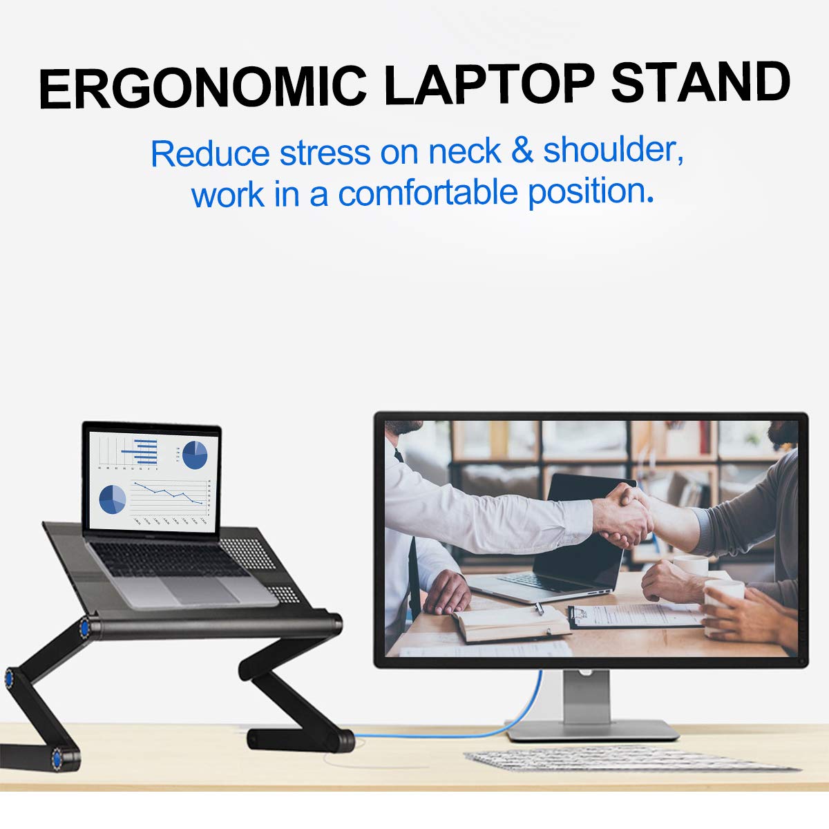 Upgraded Adjustable Aluminum Laptop Stand with Cooling Fan & Mouse Pad - Ergonomic Lap Desk for MacBook, Notebook, Home Office, Bed & TV Use - Portable Computer Table for Work, Gaming & Streaming