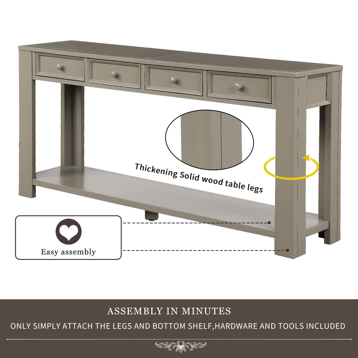 Merax Khaki Classic Console Table with Storage Drawers - Entryway, Hallway & Living Room Furniture - Sturdy Side Table with Drawers for Home Decor & Organization (1 Set) - Perfect for Small Spaces, Apartments & Entryway Storage Solutions