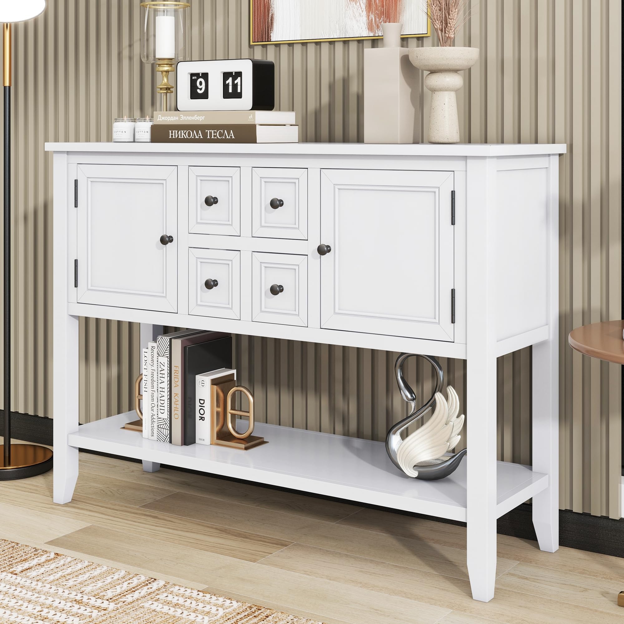 Antique 46-Inch Console Table with Drawers & Storage - White Entryway Sofa Table for Hallway, Living Room & Dining Room | Perfect as TV Stand, Entry Table or Storage Cabinet for Home Decor