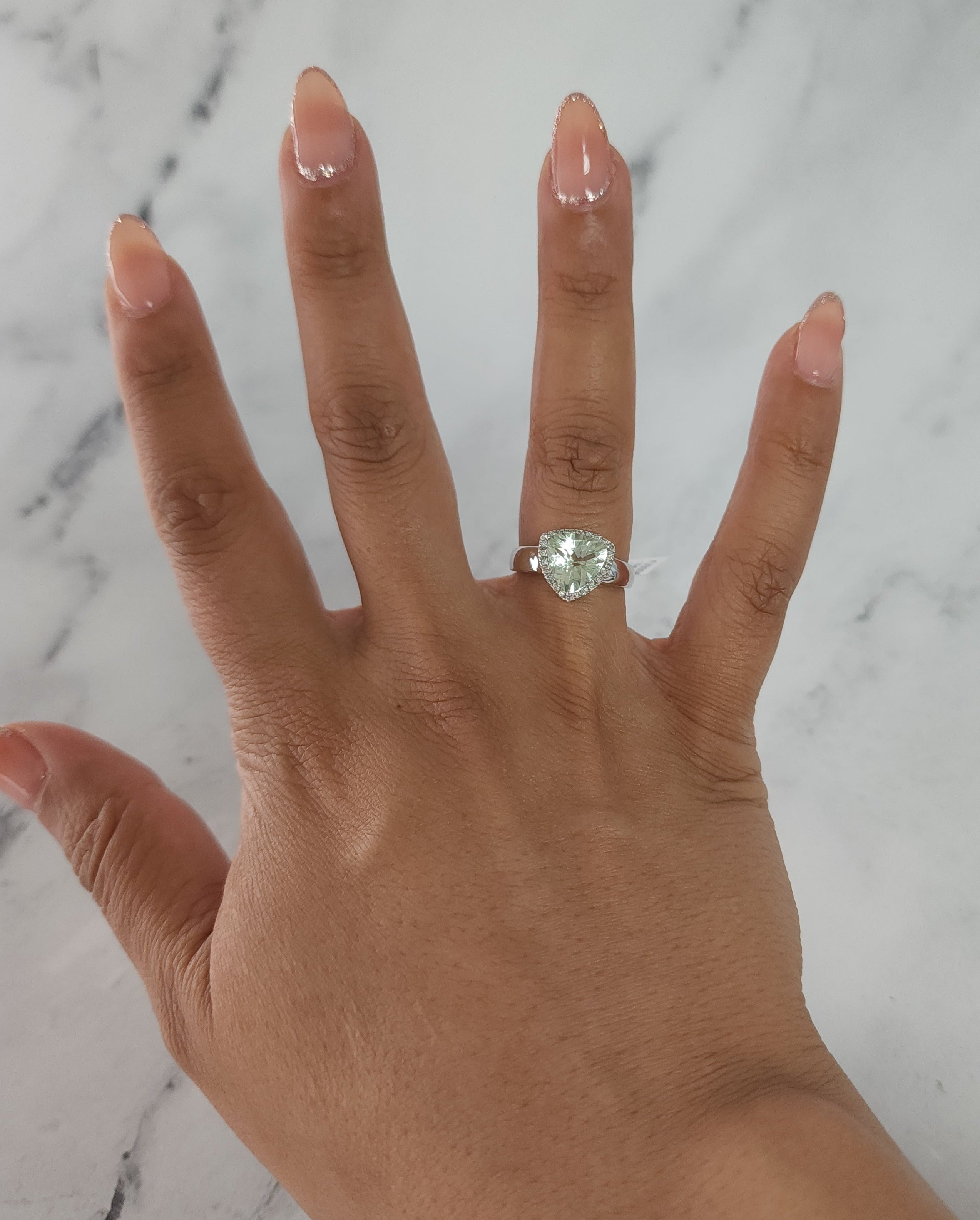 2.37ct Diamond & Green Amethyst Statement Ring in 14k White Gold - Elegant Jewelry for Weddings, Parties & Special Occasions