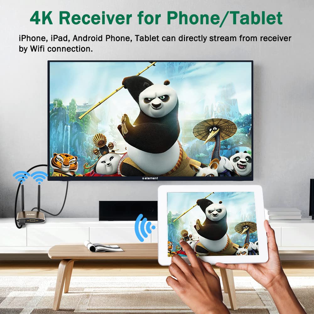 AIMIBO Wireless HDMI Transmitter & Receiver 4K@30Hz - VGA & HDMI Dual Screen Extender for Laptop, Camera, Cable Box to TV - 165FT/50M Wireless Video & Audio Streaming - Perfect for Home Theater, Conference Rooms & Gaming Setups