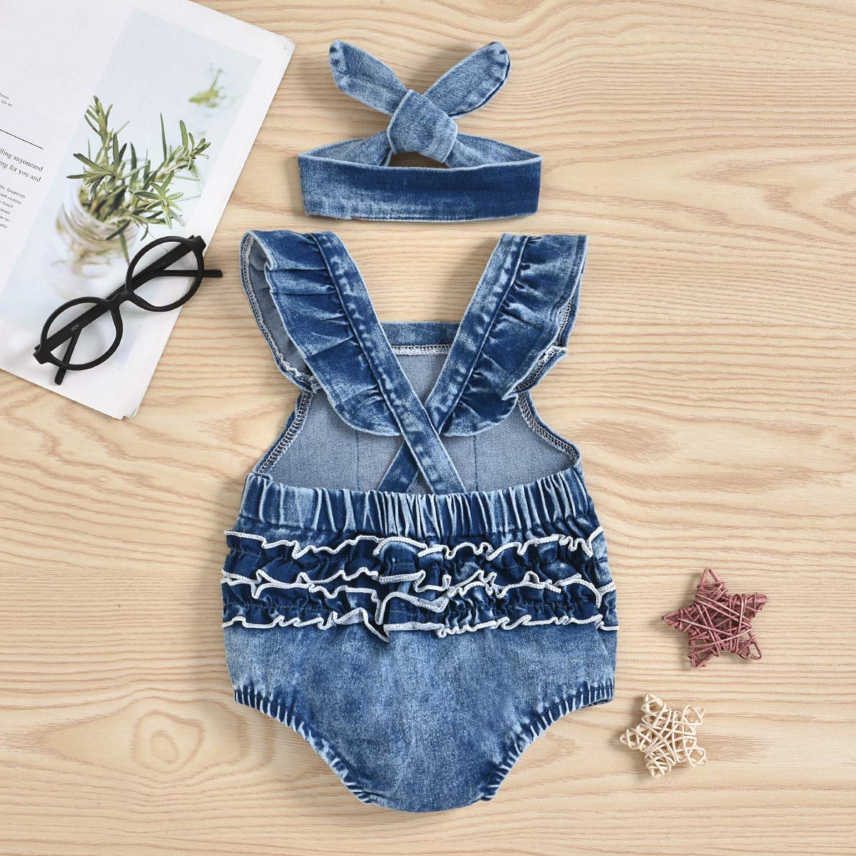 Mubineo Newborn Baby Girl Outfit Set - Rainbow Denim Romper, Bib & Headband | Adorable Infant Fashion for Photos, Parties & Everyday Wear