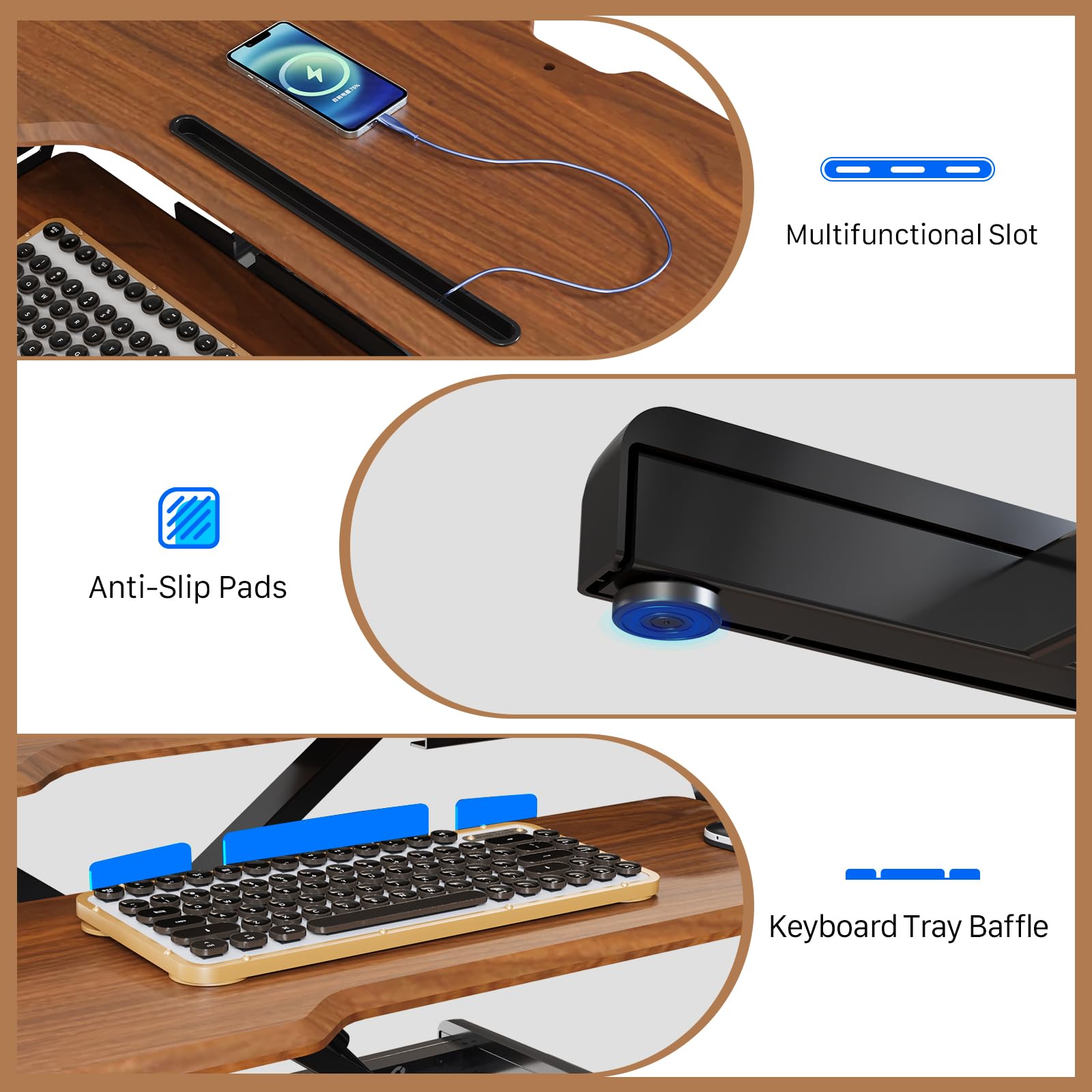 32 Inch Height Adjustable Standing Desk Converter - Sit Stand Desk Riser with Keyboard Tray for Dual Monitors | Ergonomic Home Office Workstation in Dark Wood Finish | Perfect for Remote Work & Computer Setup