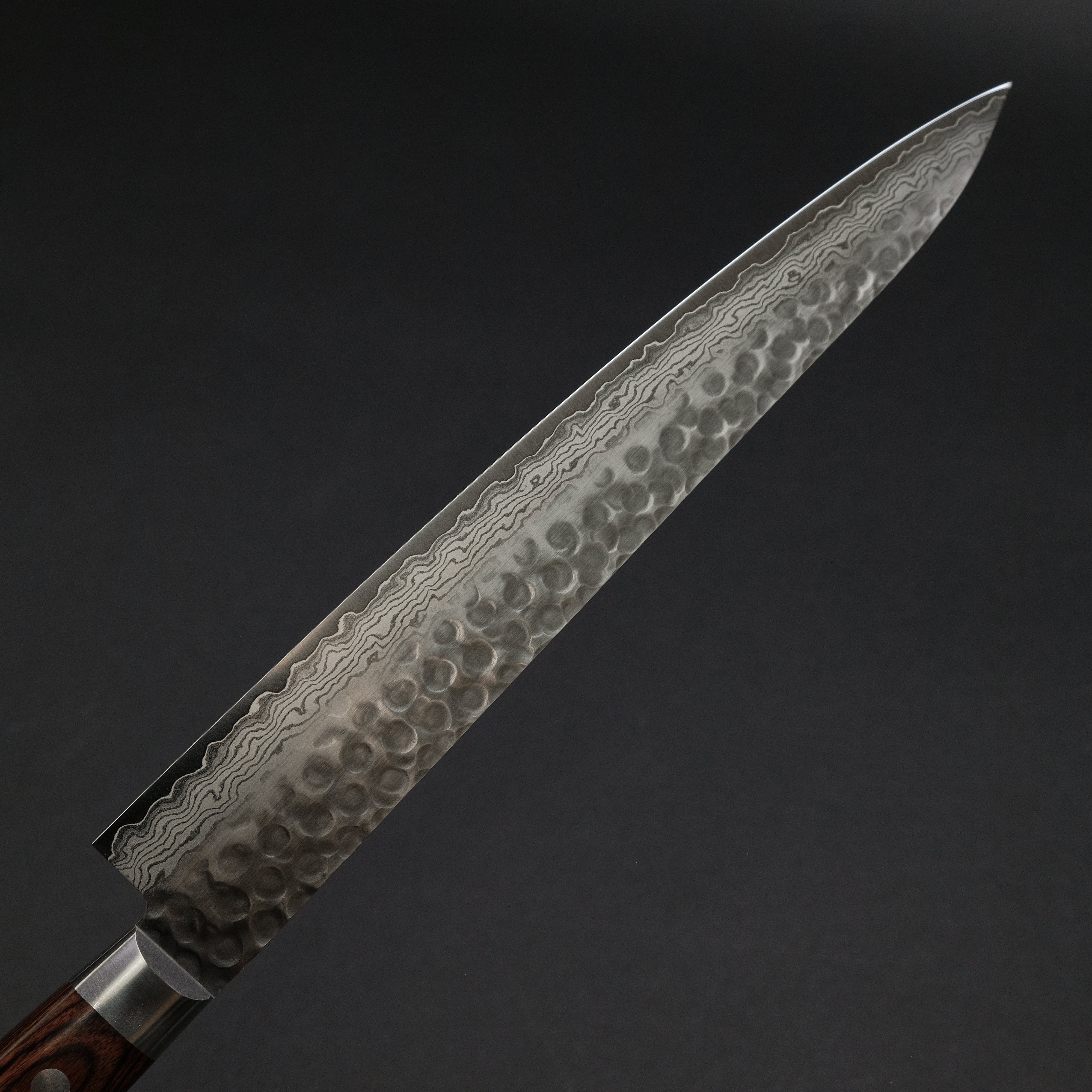 Hitohira HG Tsuchime Damascus Sujihiki 240mm Japanese Chef Knife - Hand-Forged Carbon Steel Blade with Imitation Mahogany Handle - Perfect for Slicing Sashimi, Roasts & Delicate Proteins